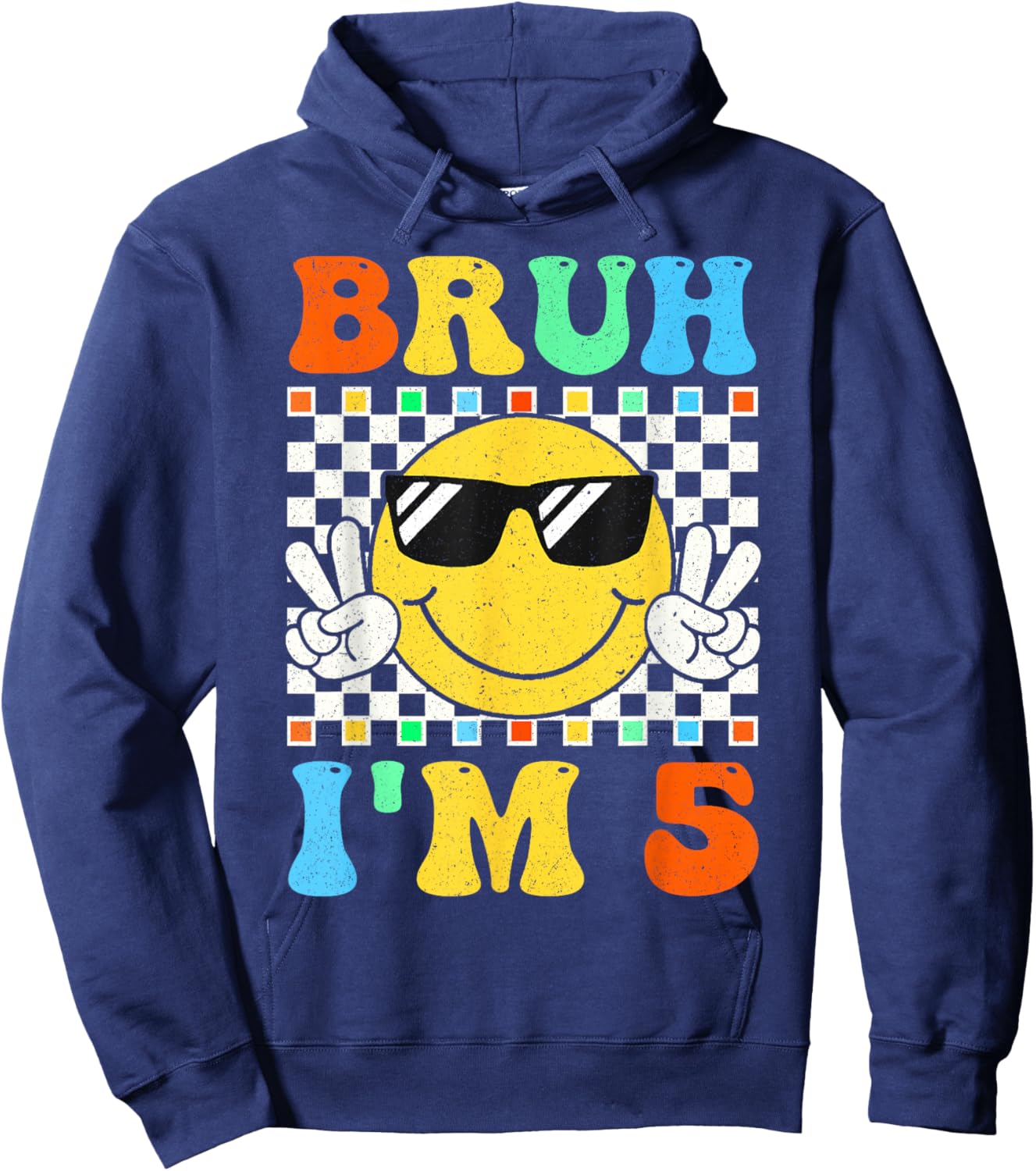 Bruh I'm 5 Year Old Gifts 5th Birthday Boy Five Smile Face Hoodie - Hoodie | Navy