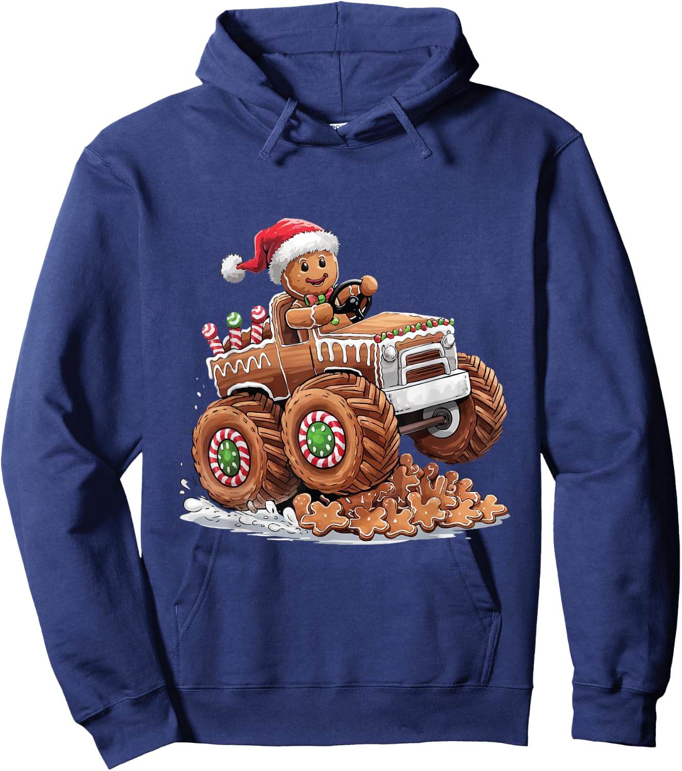 Monster Truck Gingerbread Man Funny Christmas Baking Cookies Hoodie - Hoodie | Navy