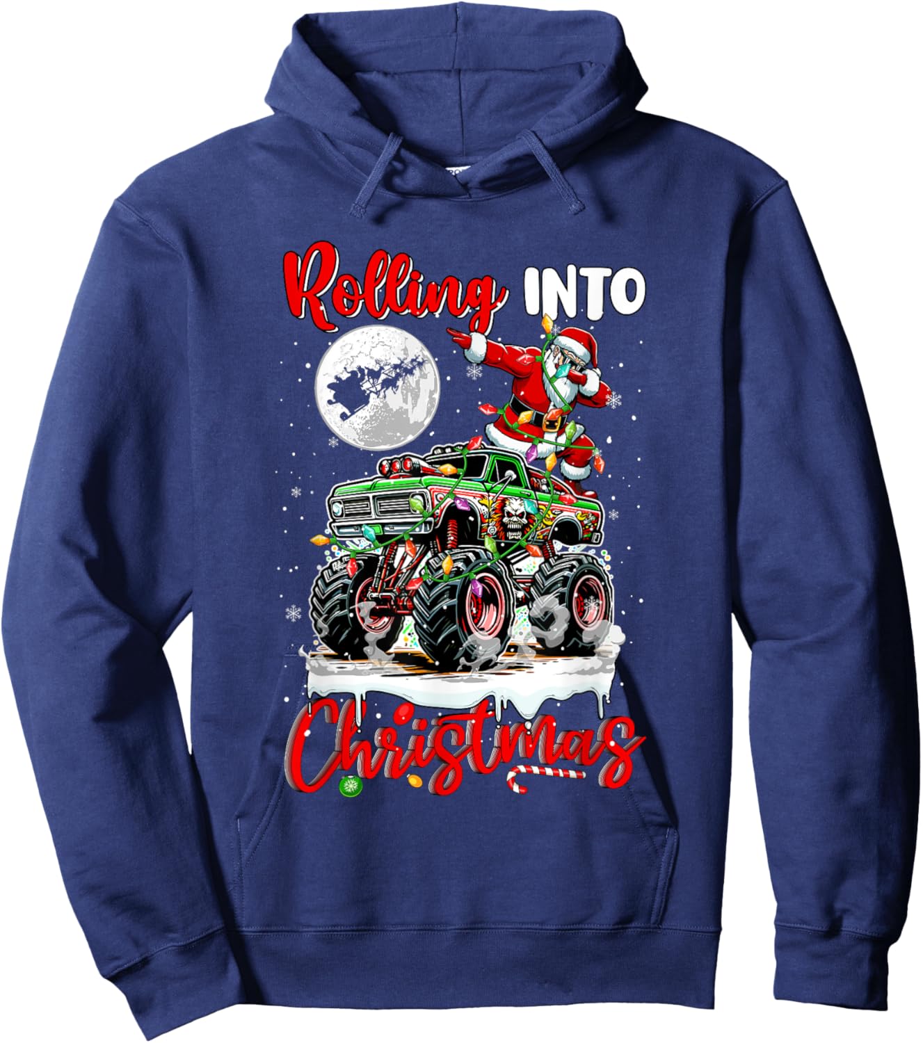 Rolling Into Christmas Santa Dabbing On Monster Truck Driver Hoodie - Hoodie | Navy
