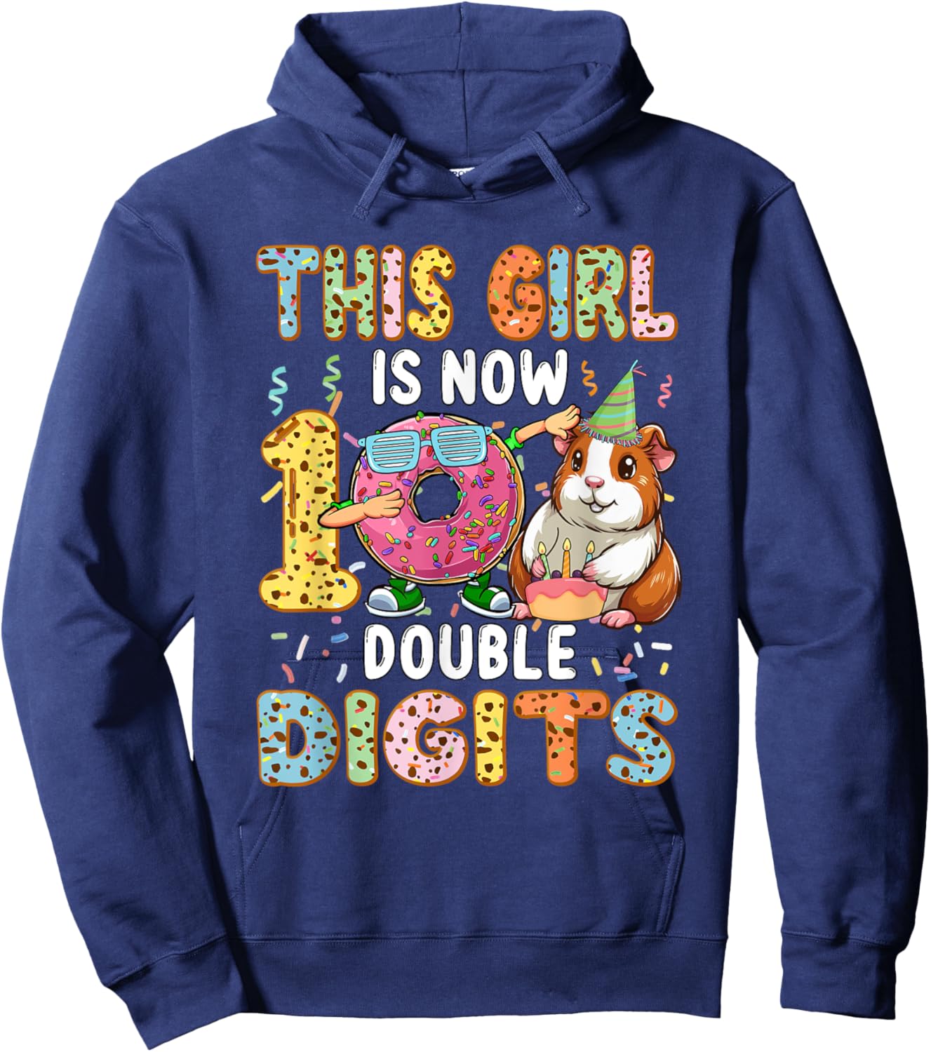 Girl Costume 10 Double Digits Funny 10th Birthday Guinea Pig Hoodie - Hoodie | Navy