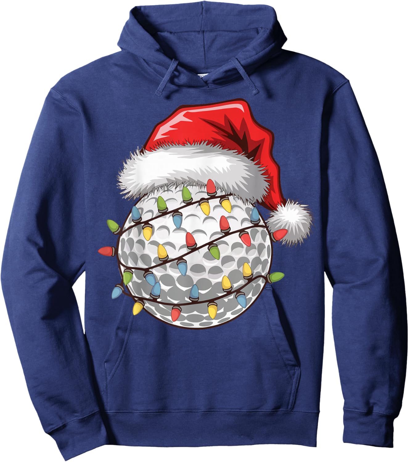 Golf Ball Santa Hat Christmas Tree Lights Golfing Golfer Hoodie - Hoodie | Navy