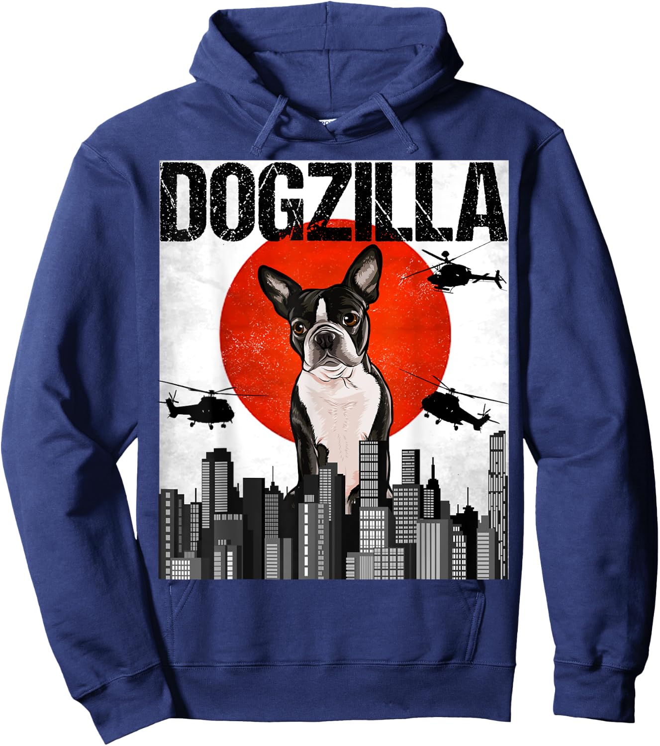 Funny Vintage Japanese Dogzilla Boston Terrier Hoodie - Hoodie | Navy