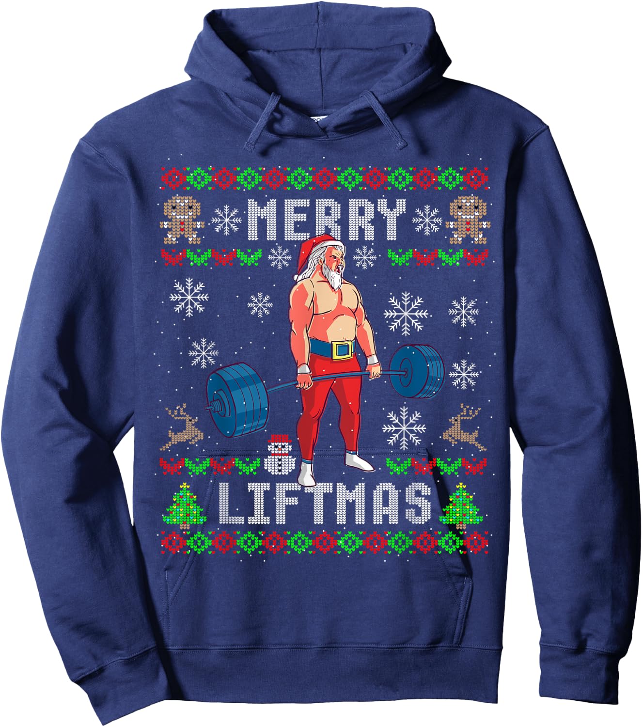 Funny Merry Liftmas Ugly Christmas Workout Powerlifting Hoodie - Hoodie | Navy