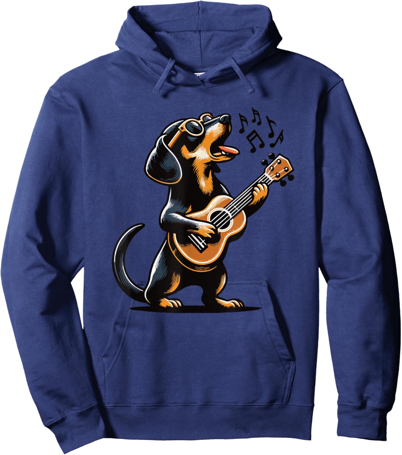 Dog Playing Guitar Singing Dachshund Wiener Dog Funny Hoodie - Hoodie | Navy