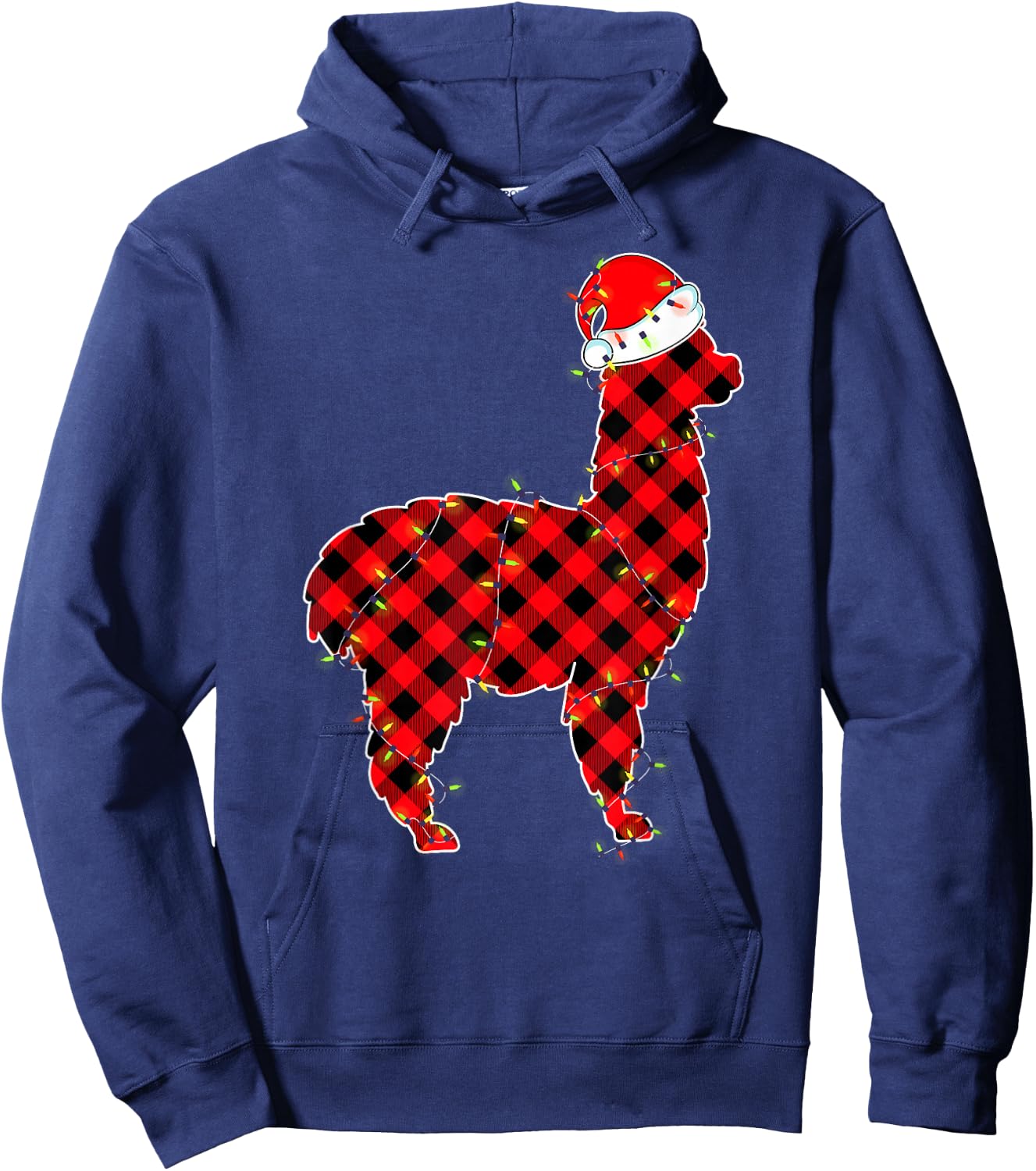 Red Plaid Llama Christmas Lights Pajamas Adult Kids Hoodie - Hoodie | Navy