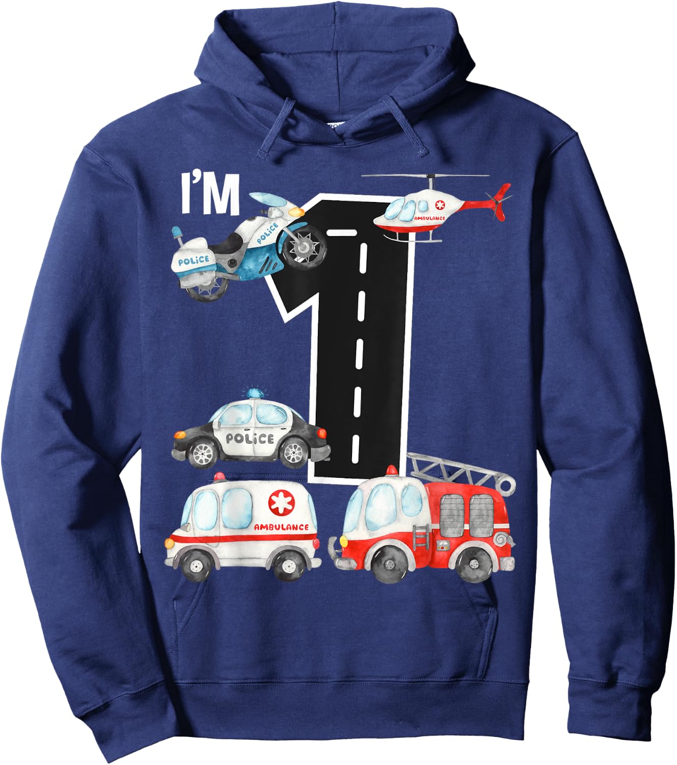 Emergency Vehicles 1st Birthday Fire Truck Police Car Boys Hoodie - Hoodie | Navy