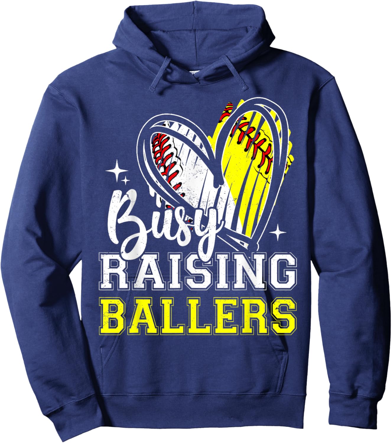 Busy Raising Ballers Heart Softball Baseball Mom Hoodie - Hoodie | Navy