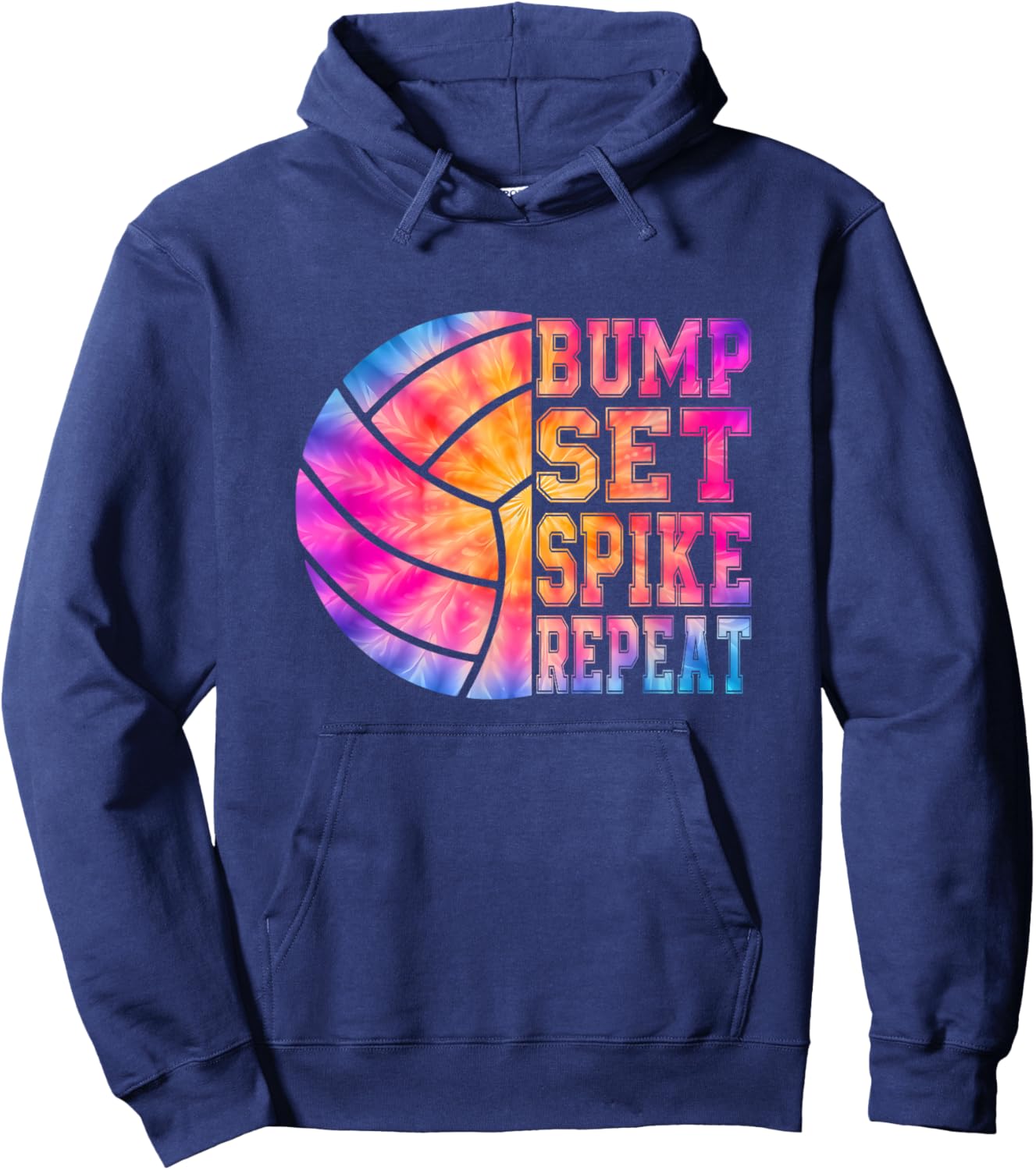 Colorful Tie Dye Teen Girls Volleyball Bump Set Spike Repeat Hoodie - Hoodie | Navy