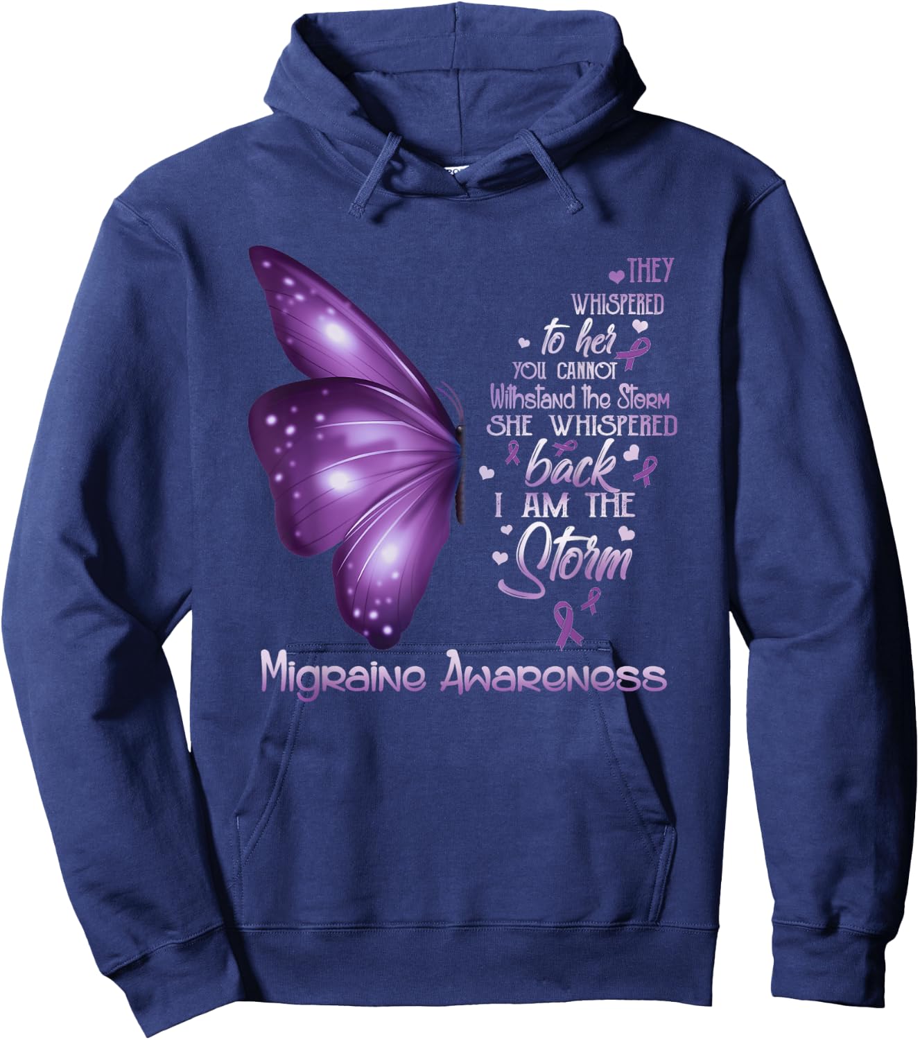I am the storm Migraine Awareness Butterfly Hoodie - Hoodie | Navy