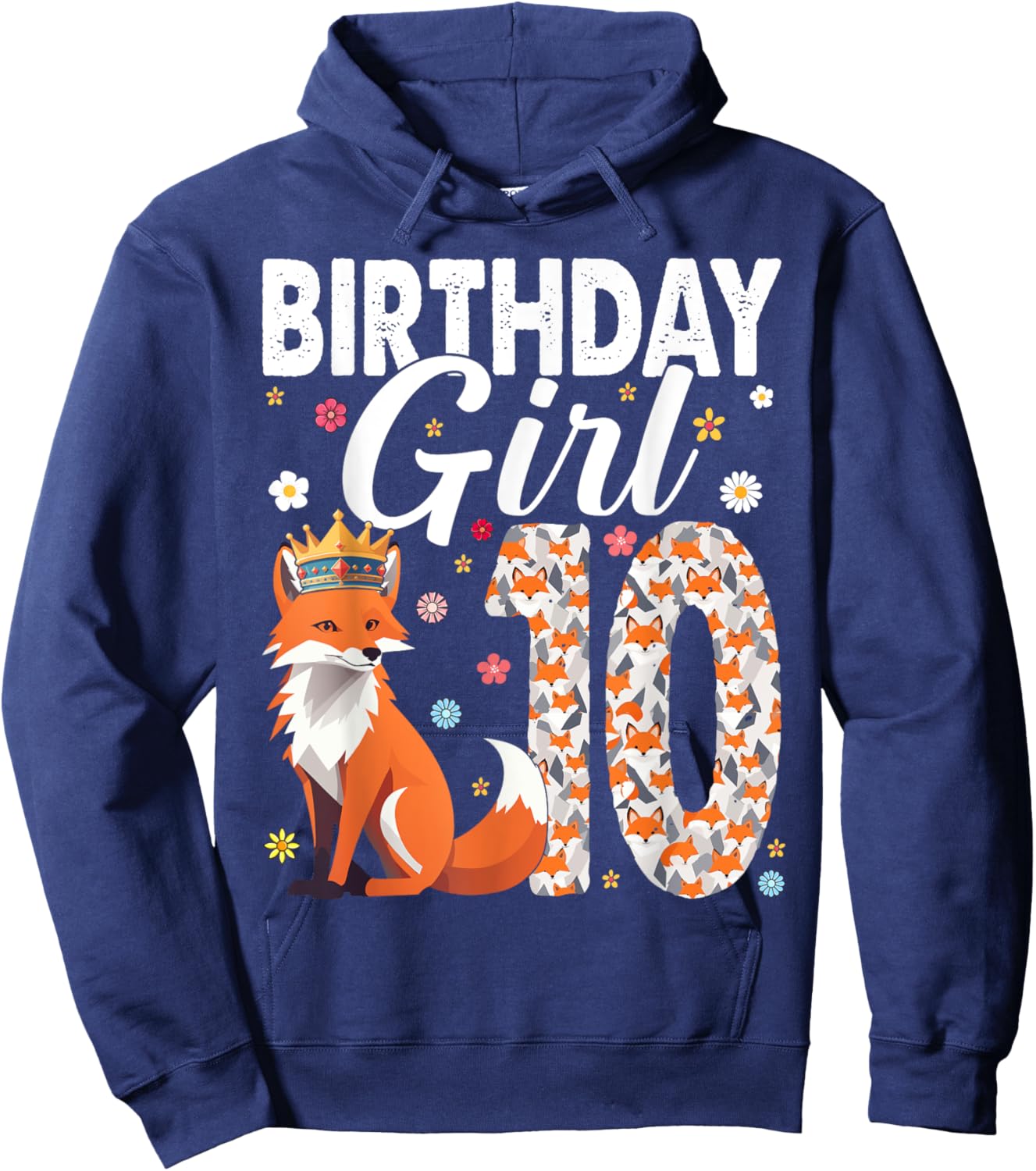 Fox Animal Lovers 10th Birthday Girl Fox B-Day 10 Year Old Hoodie - Hoodie | Navy