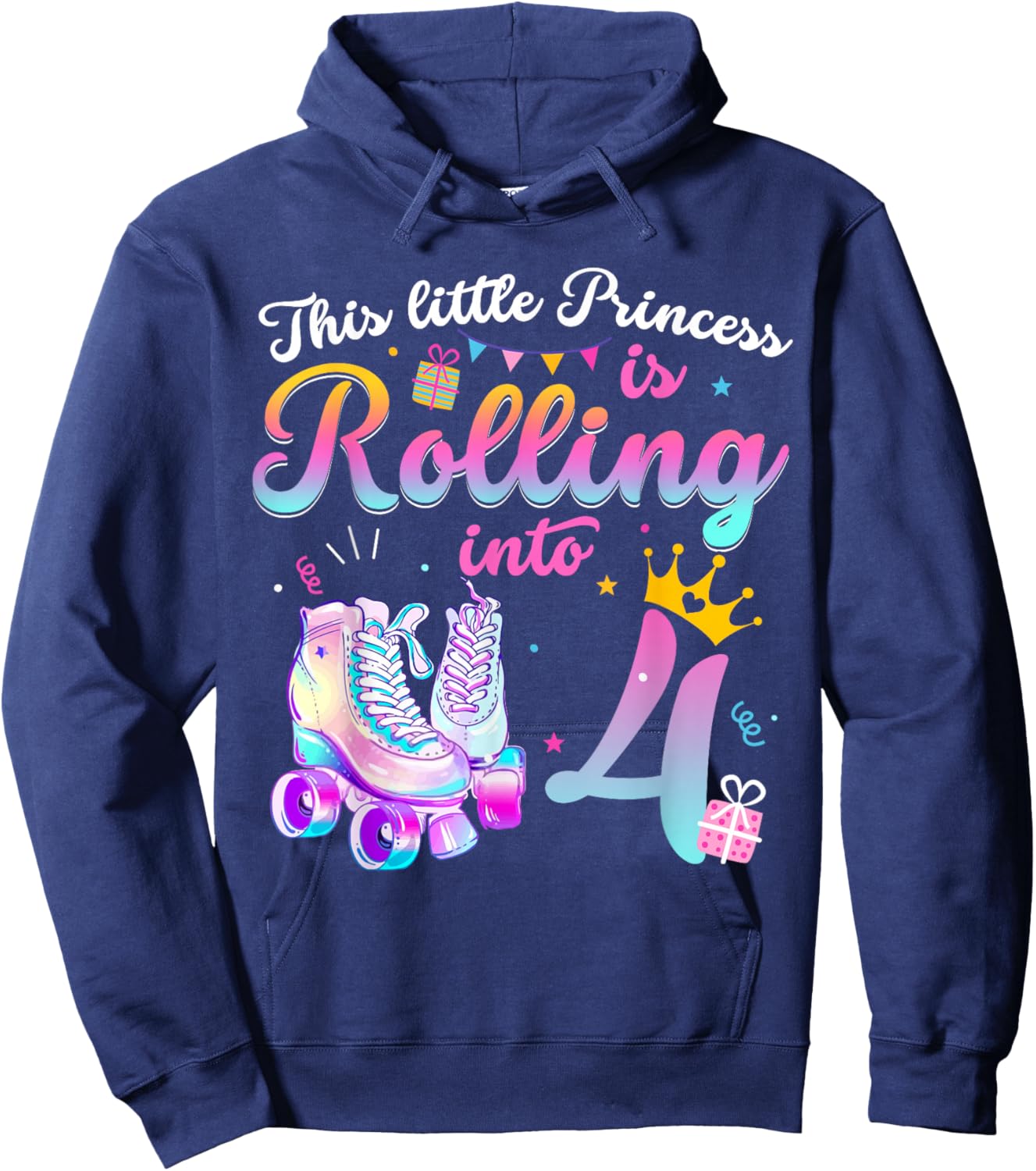 Roller Skate 4th Birthday Shirt 4 Year Old Girl Party Outfit Hoodie - Hoodie | Navy