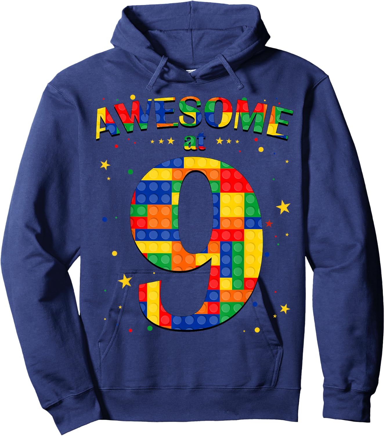 Building Blocks Bricks Awesome at 9 Years Old Birthday Boy Hoodie - Hoodie | Navy