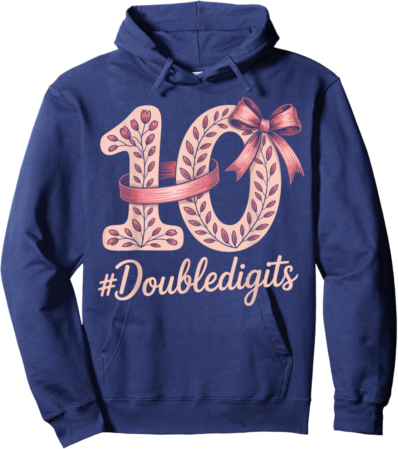 10 Birthday Girl Pink Coquette Bow Double Digits 10 Birthday Hoodie - Hoodie | Navy