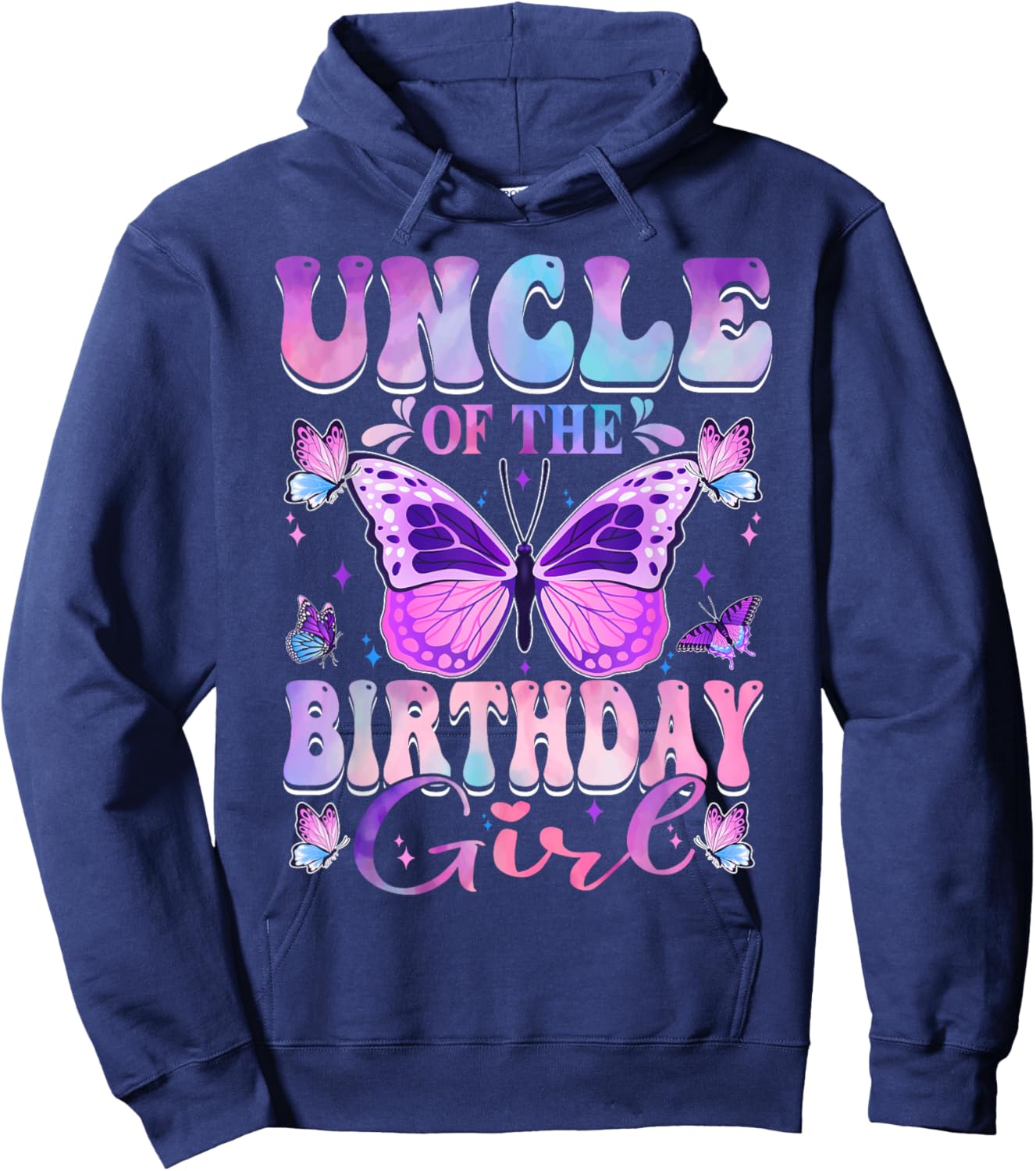 Uncle Of The Birthday Girl Butterfly Party Matching Family Hoodie - Hoodie | Navy