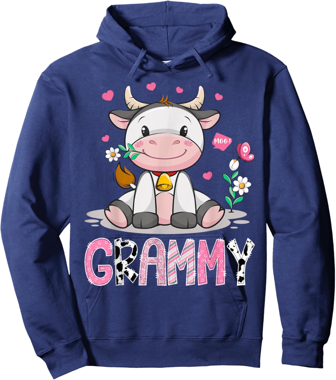 Grammy Cute Cow Moo Farmer Birthday Family Matching Hoodie - Hoodie | Navy