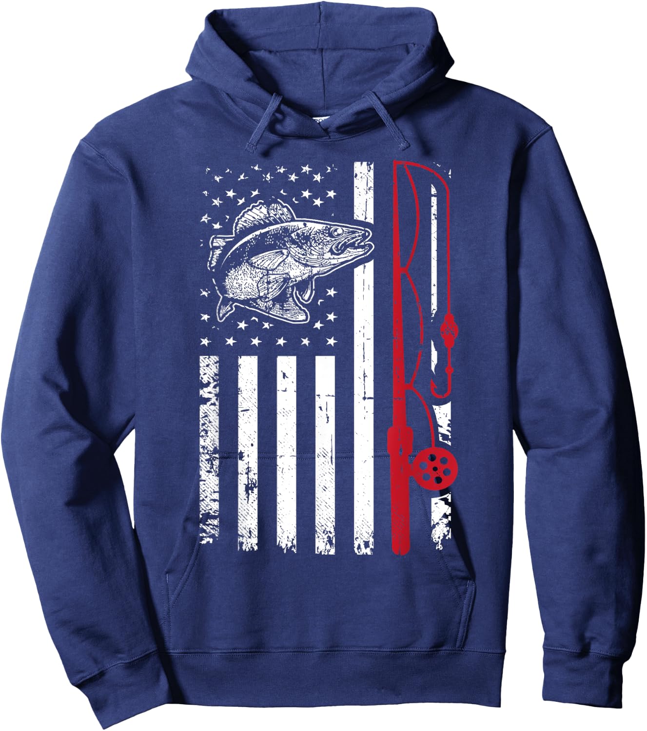 Vintage Walleye Fish T Shirt Fishing American Flag Gift Hoodie - Hoodie | Navy