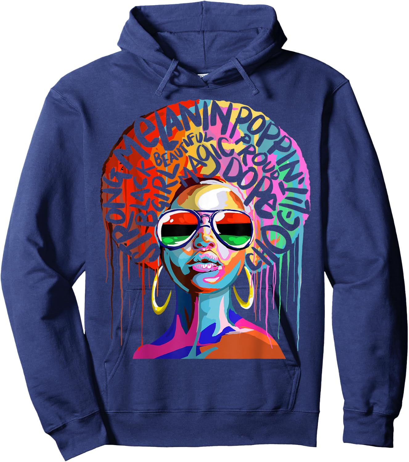 Black Queen Strong Words Afro Art Hoodie - Hoodie | Navy