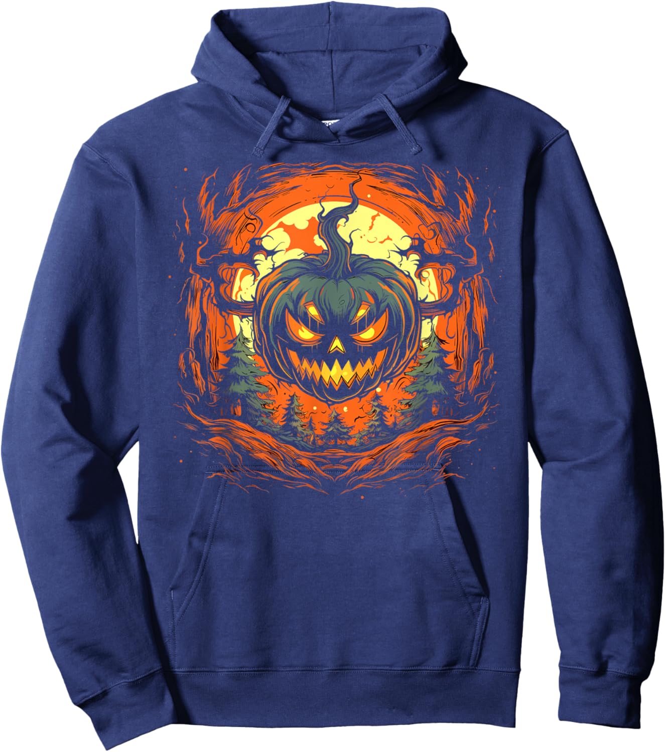 Pumpkin Jack o Lantern Demon Monster Scary Halloween Graphic Hoodie - Hoodie | Navy