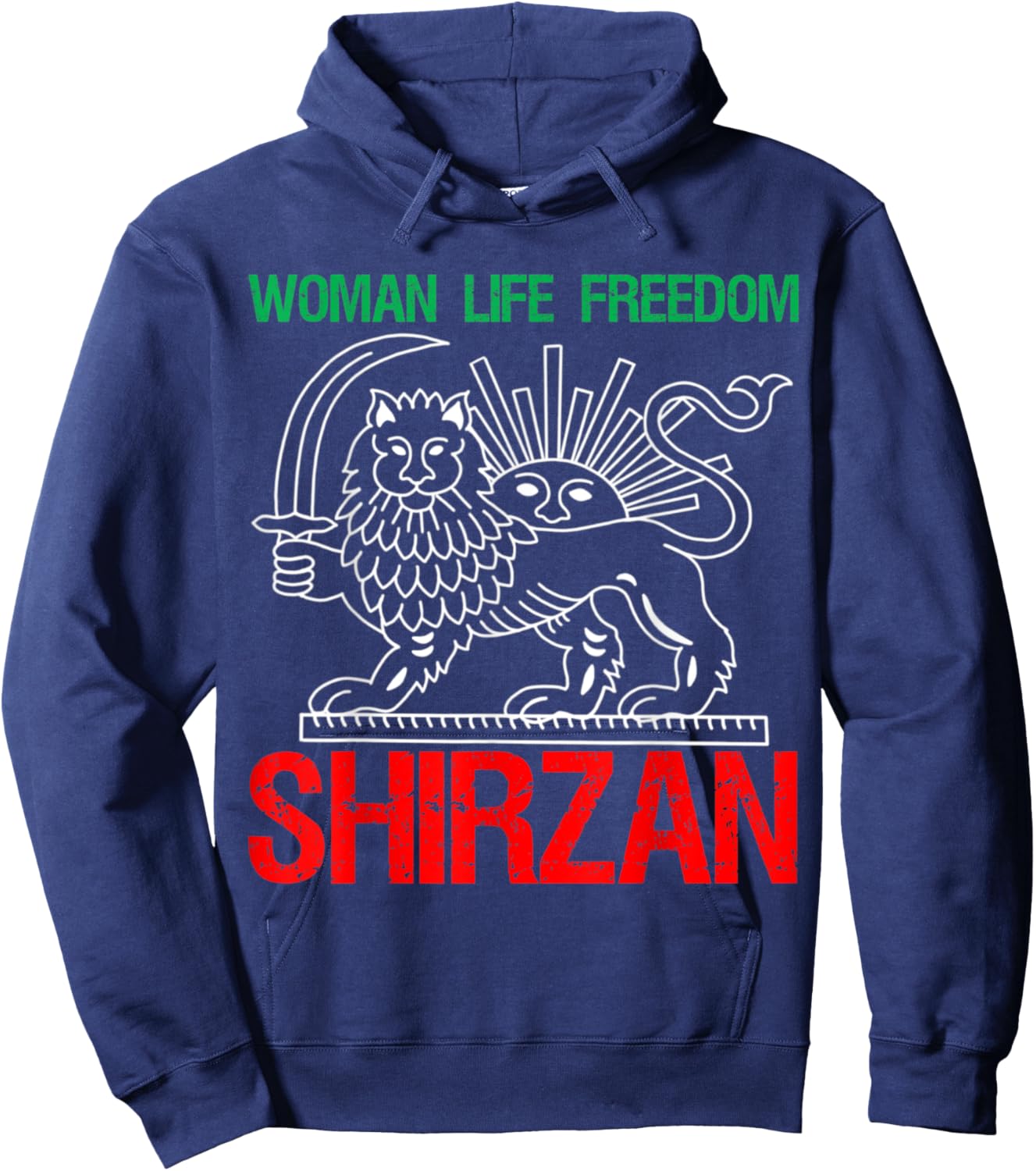Woman Life Freedom Iran Shirzan Lion & Sun Vintage Hoodie - Hoodie | Navy