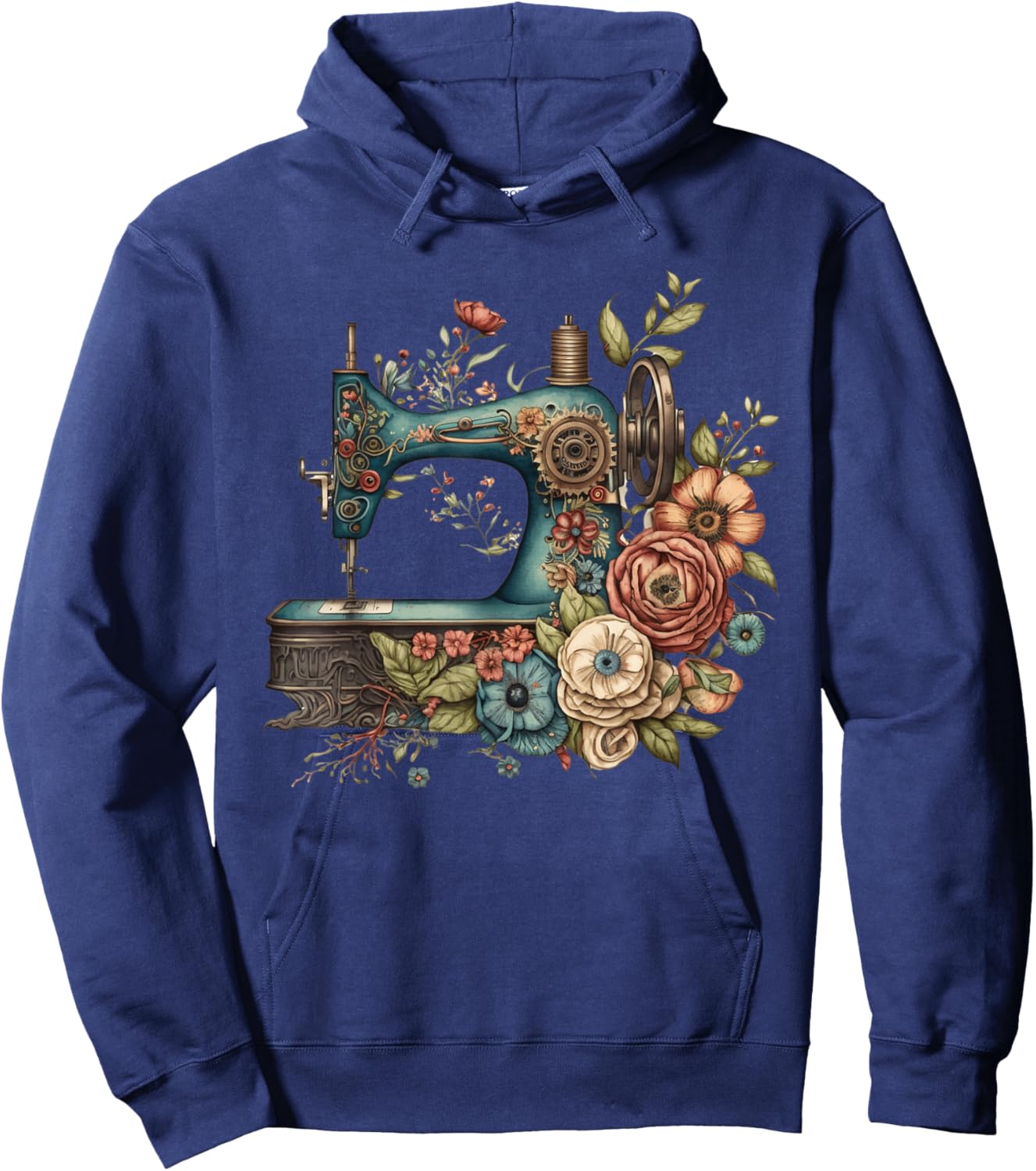 Floral Sewing Machine - Flower Seamstress Sewing Machine Hoodie - Hoodie | Navy