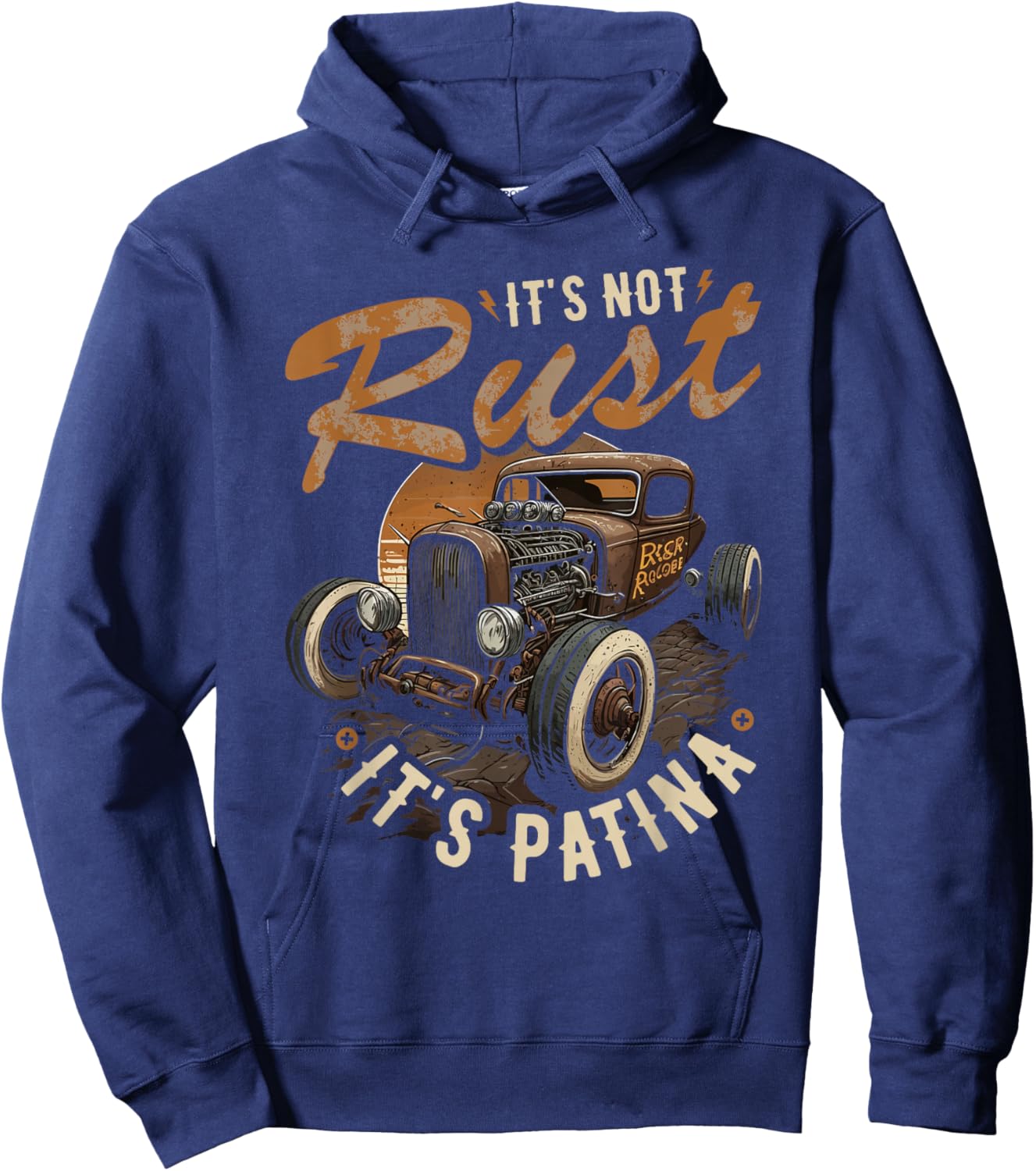 Hot Rod Rusty Car, Its Not Rust Its Patina, Vintage Rat Rod Hoodie - Hoodie | Navy