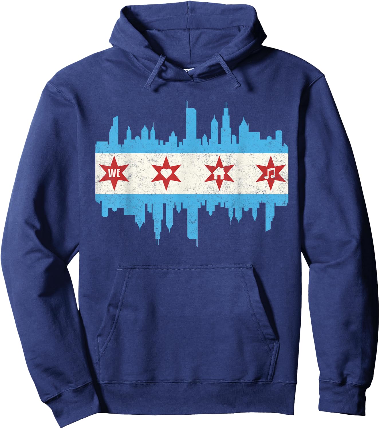 Chicago House Music Vintage DJ EDM Flag Skyline Party Group Hoodie - Hoodie | Navy