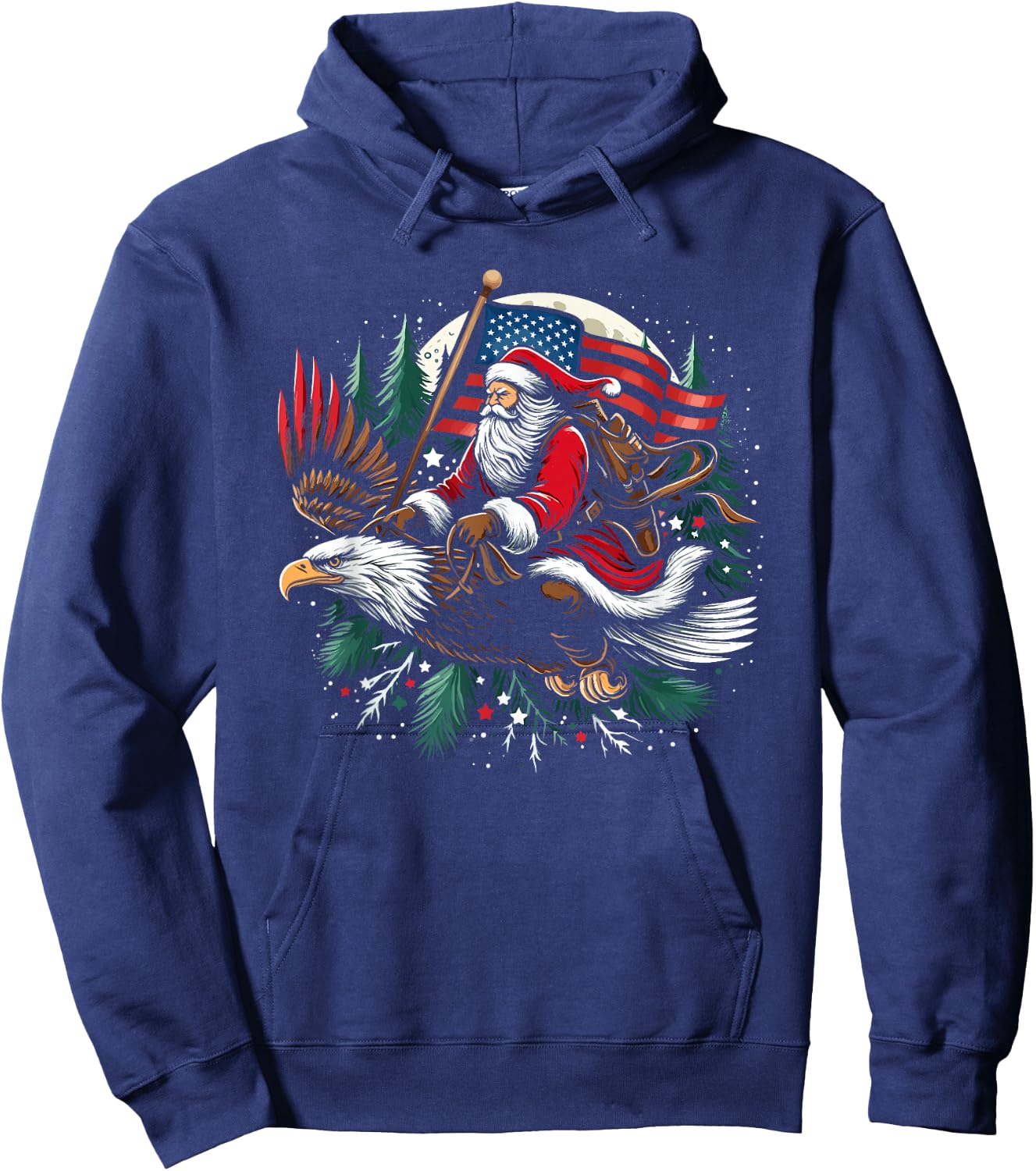 Santa Riding Eagle USA Flag Christmas Hoodie - Hoodie | Navy