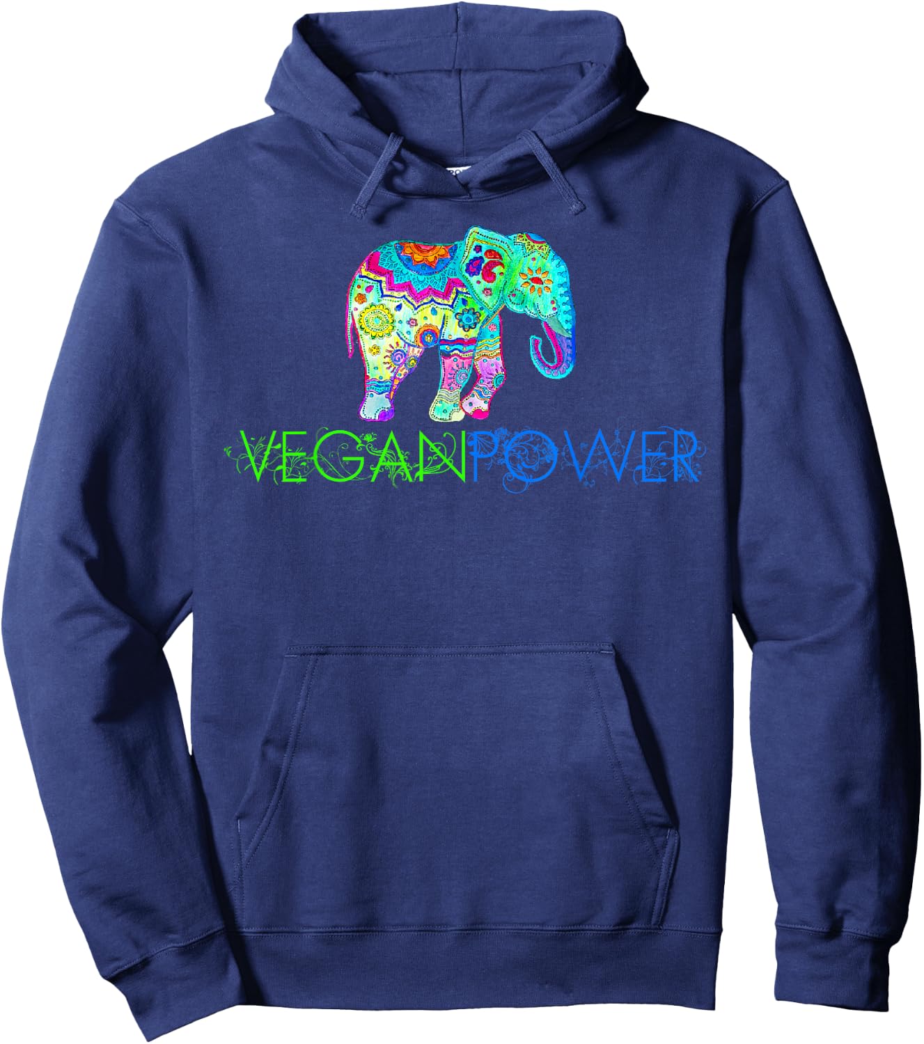 Vegan Power Elephant Mandala, Vegan Gifts 2023 2024 Hoodie - Hoodie | Navy