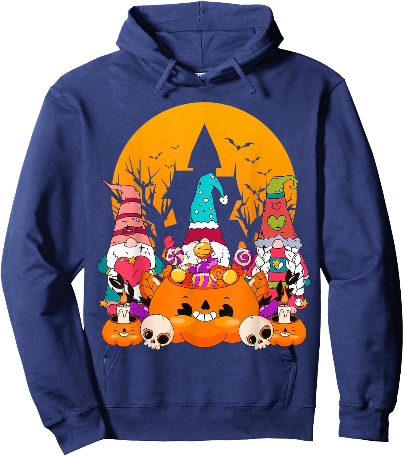 Three Gnomes Happy Halloween Costume Fall Candy Corn Pumpkin Hoodie - Hoodie | Navy