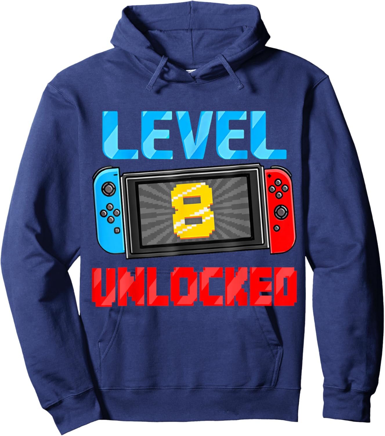 Level 8 Unlocked Gamer 8th Birthday Gift Video Game Boys Hoodie - Hoodie | Navy