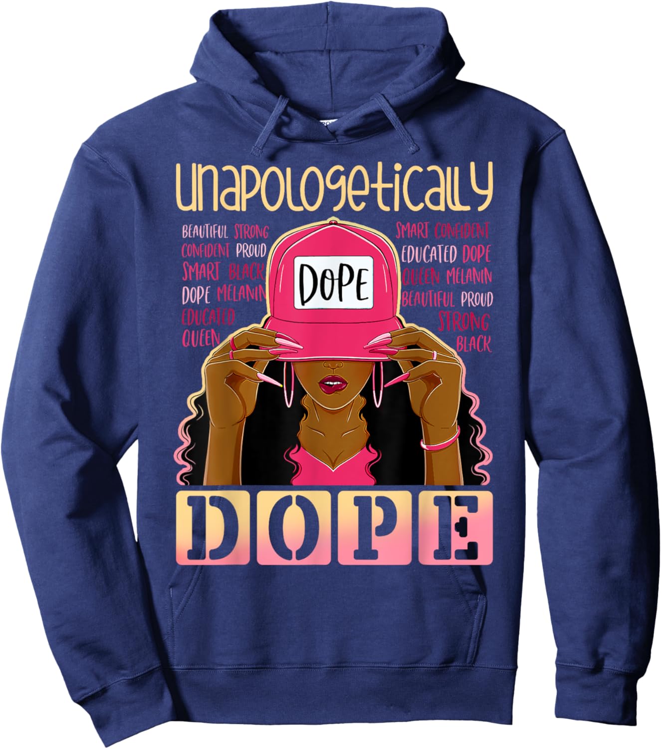 Black History Queen Afro Unapologetically Dope Melanin Girl Hoodie - Hoodie | Navy