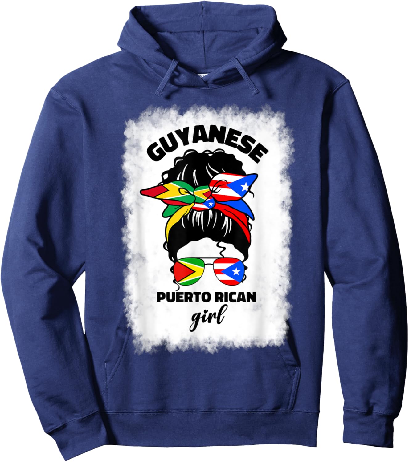 Half Guyanese And Puerto Rican Rico Guyana Flag Afro Girl Hoodie - Hoodie | Navy