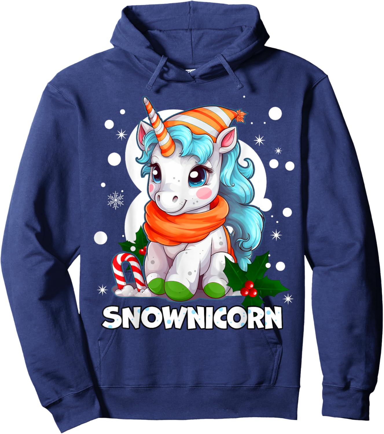 Snownicorn Cute Unicorn Snowman Christmas Girl Hoodie - Hoodie | Navy