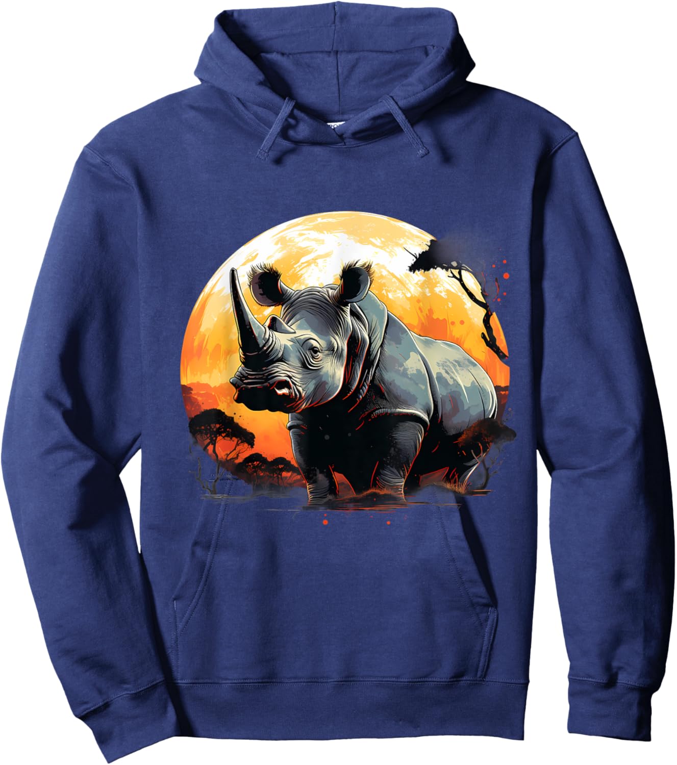 Rhino Nature Animal Art Rhinoceros Wildlife Motif Savanna Hoodie - Hoodie | Navy
