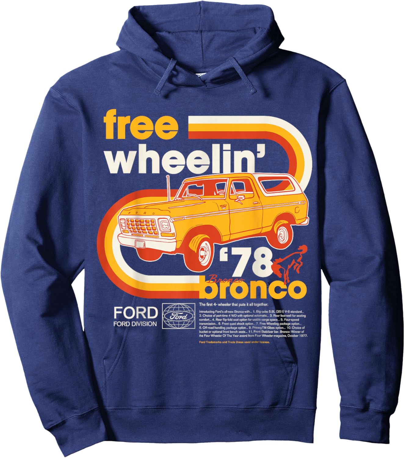 Ford - Bronco Free Wheelin' 1978 4 Wheeler Division Hoodie - Hoodie | Navy
