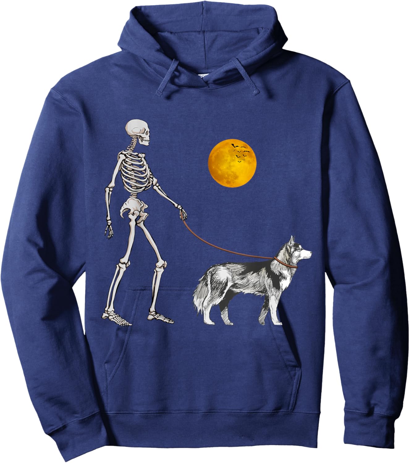 Siberian Husky Skeleton Dog Walking Halloween Costume Hoodie - Hoodie | Navy