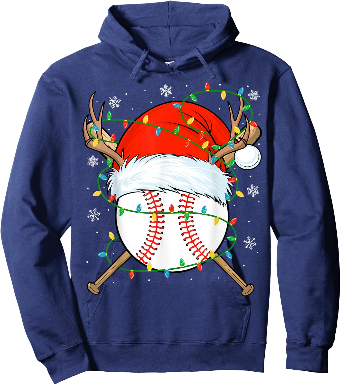 Santa Baseball Ball Xmas Lights Christmas Baseball Player Hoodie - Hoodie | Navy