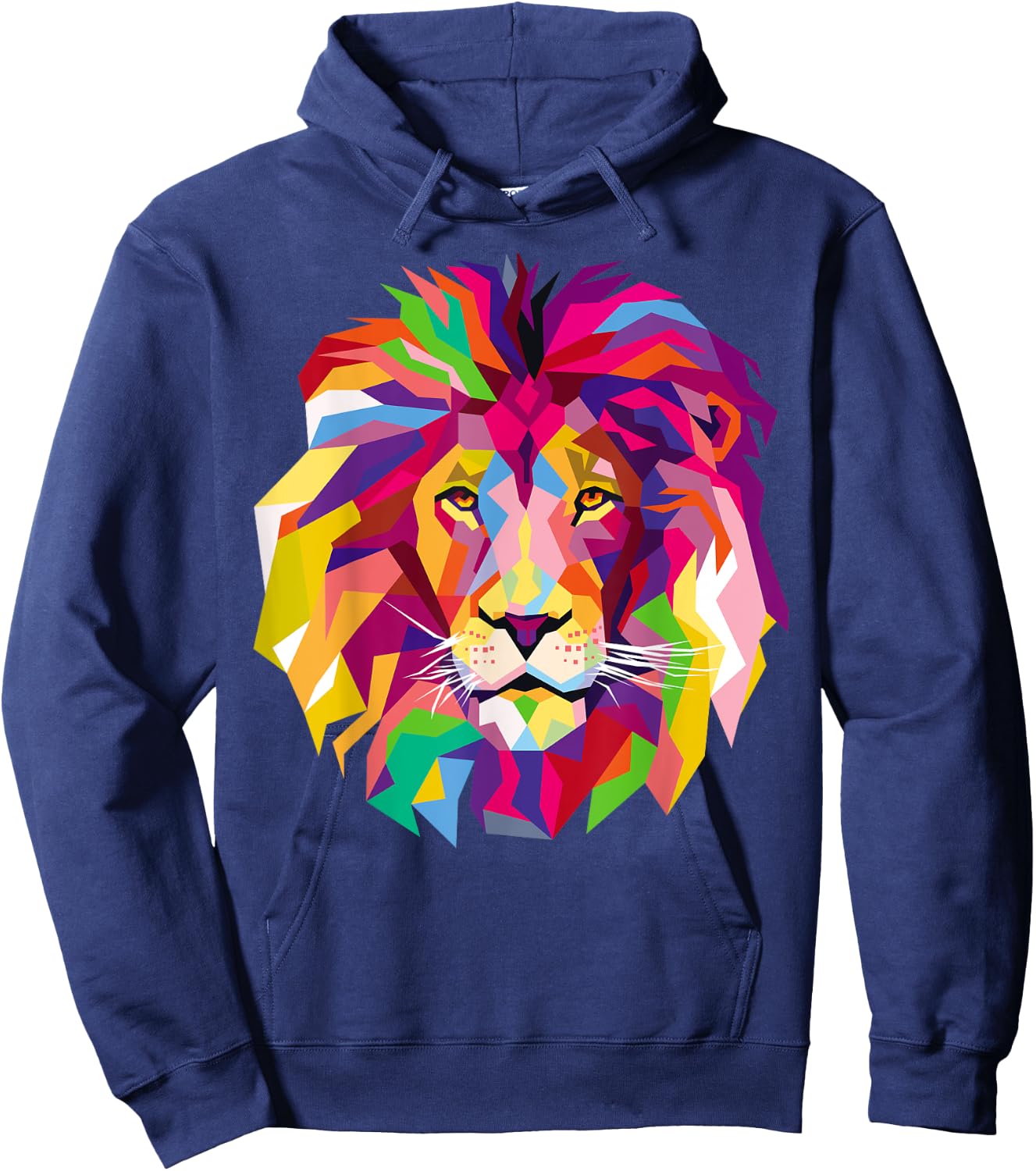 Elegant, Cool Lion Head Design with Bright Colorful Hoodie - Hoodie | Navy