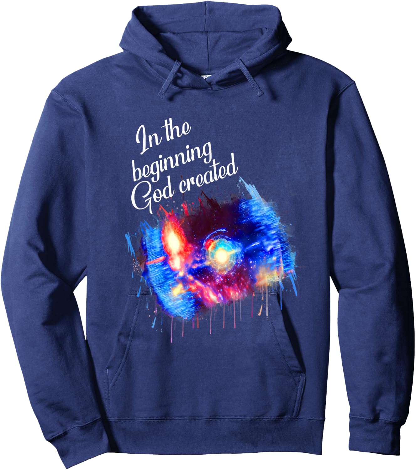Galaxy Space Spark In the Beginning God Created Christian Hoodie - Hoodie | Navy