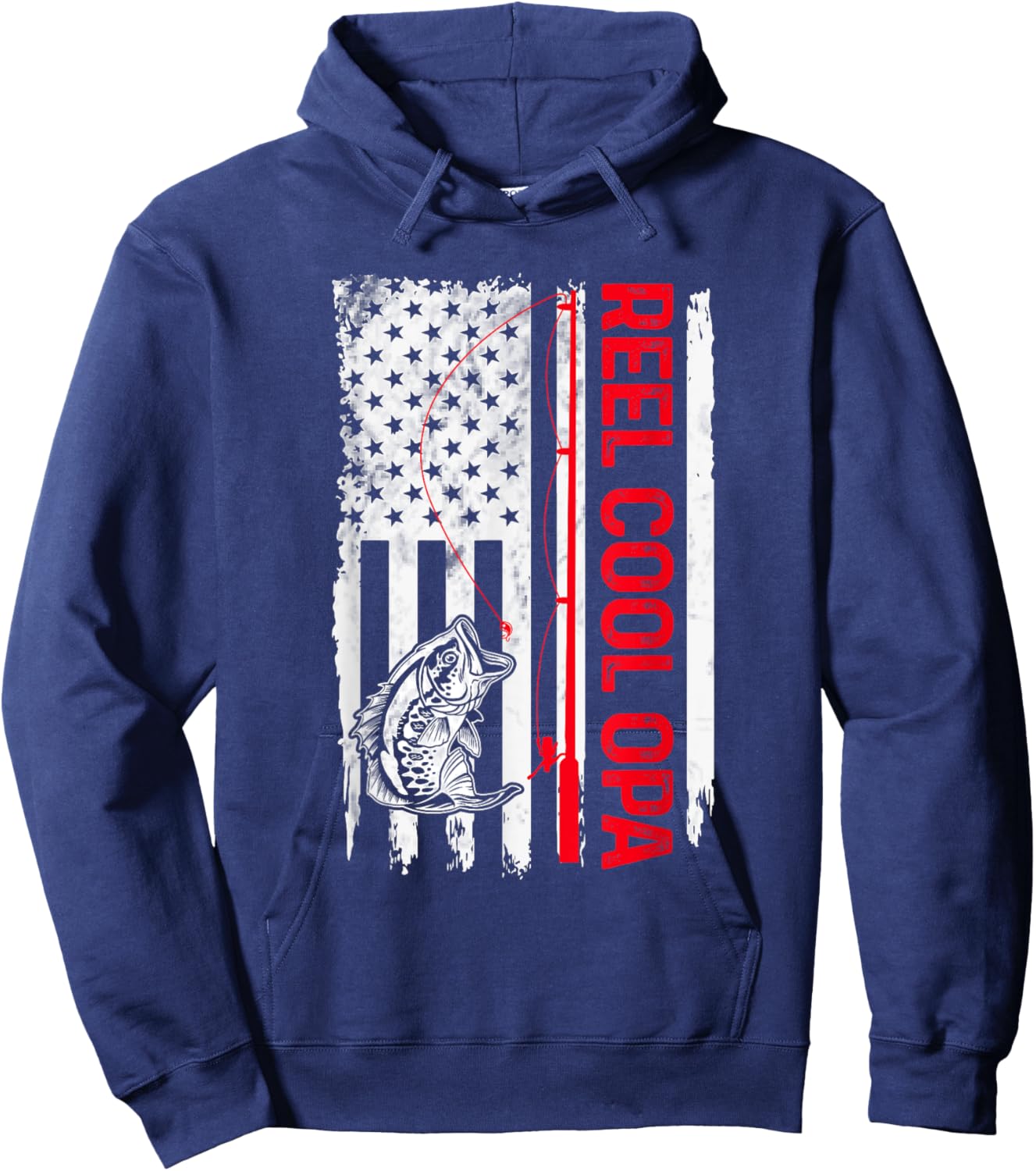 Reel Cool Opa Fishing American Flag Funny Grandpa Hoodie - Hoodie | Navy