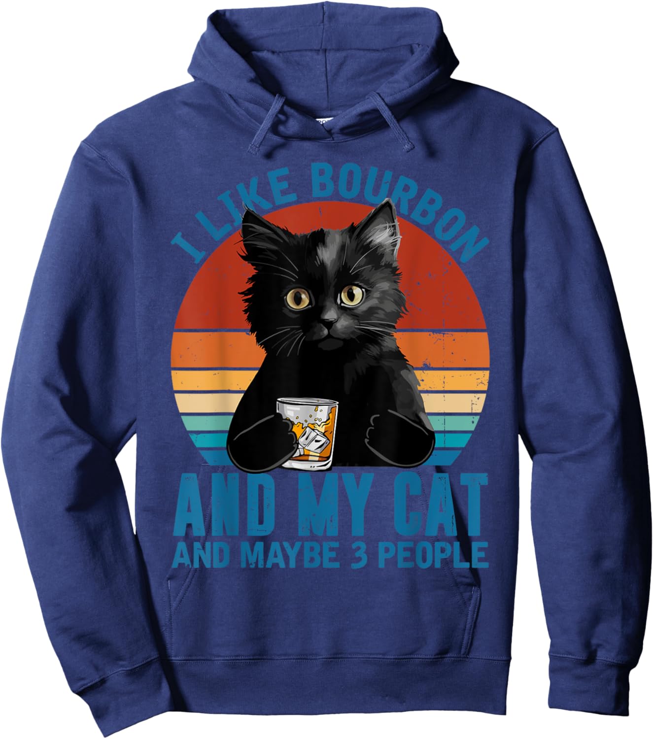 Vintage I Like Bourbon My Cat And Maybe 3 People Black Cat Hoodie - Hoodie | Navy