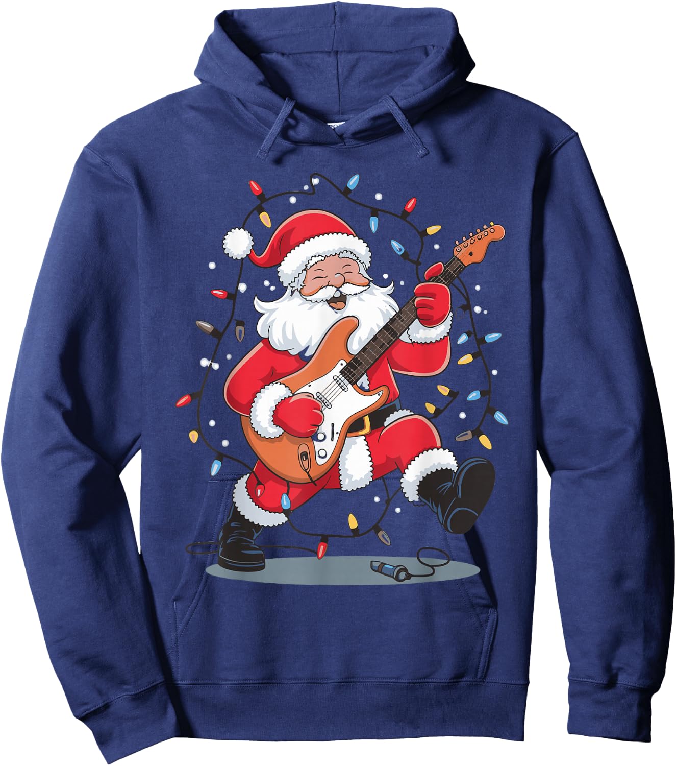 Santa Playing Guitar Hoodie - Hoodie | Navy
