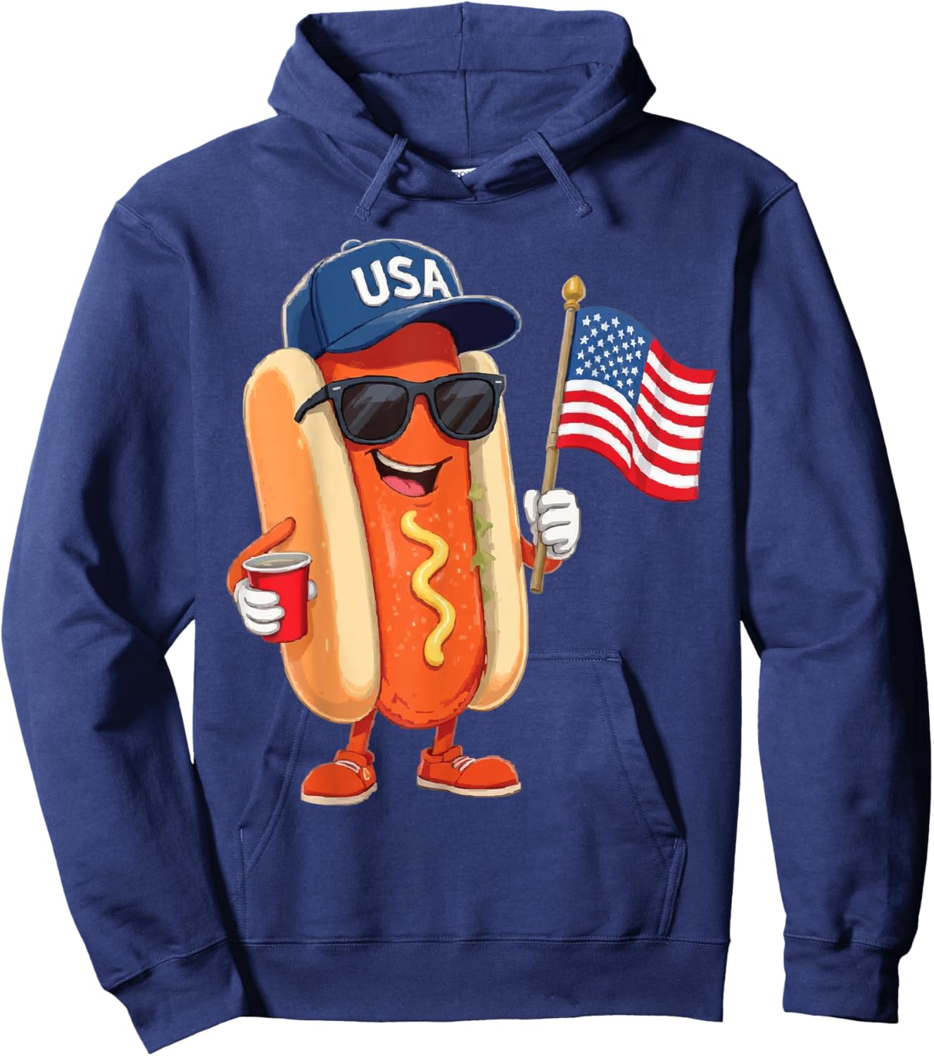 250th Anniversary Patriotic 4th of July Hotdog with USA Flag Hoodie - Hoodie | Navy