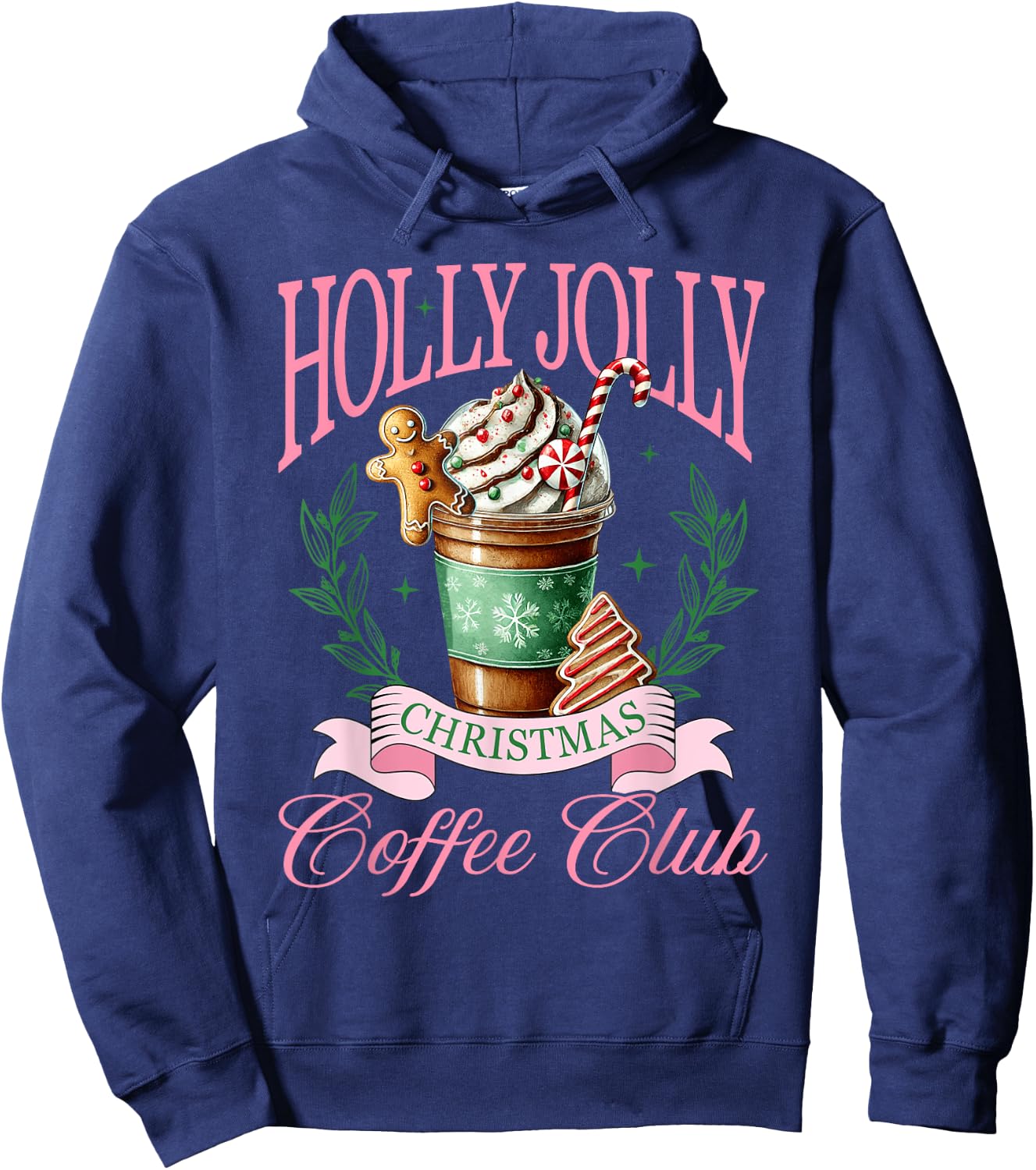 Coffee Christmas Gingerbread Pink Women Latte Cozy Winter Hoodie - Hoodie | Navy