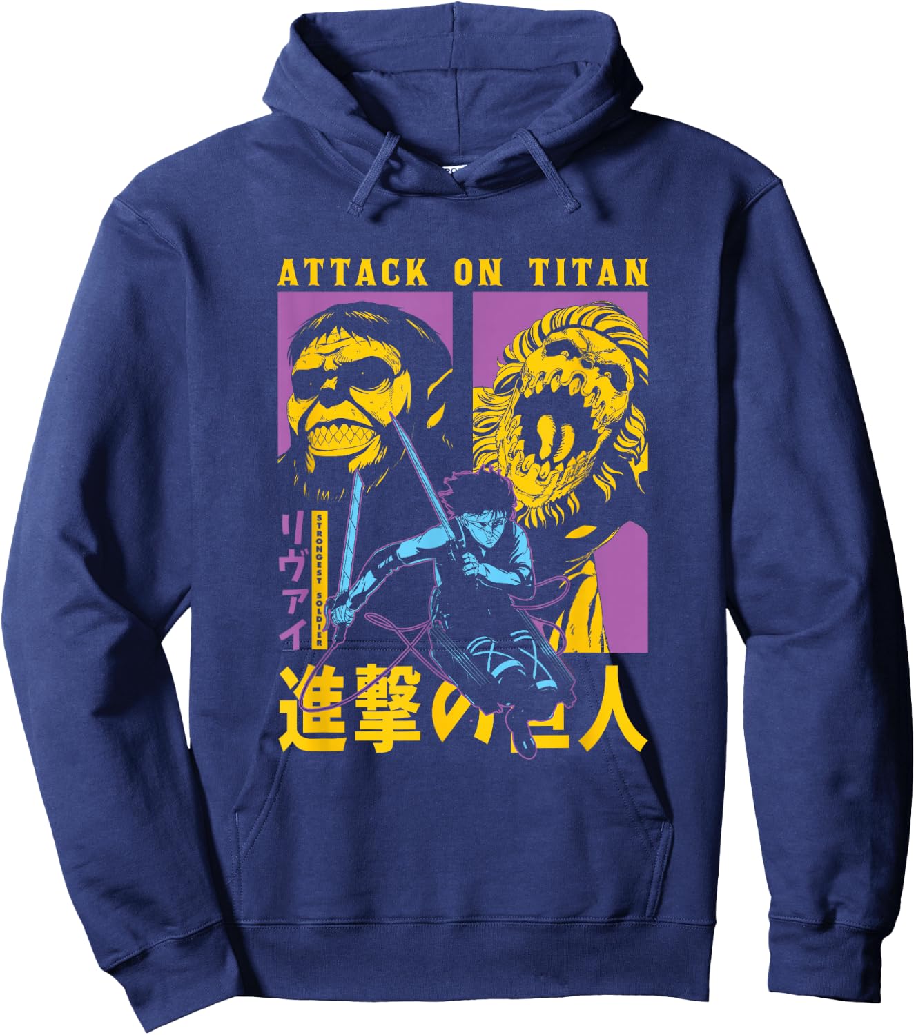 Attack on Titan Season 4 Split Titan Faces Attack Pose Anime Hoodie - Hoodie | Navy
