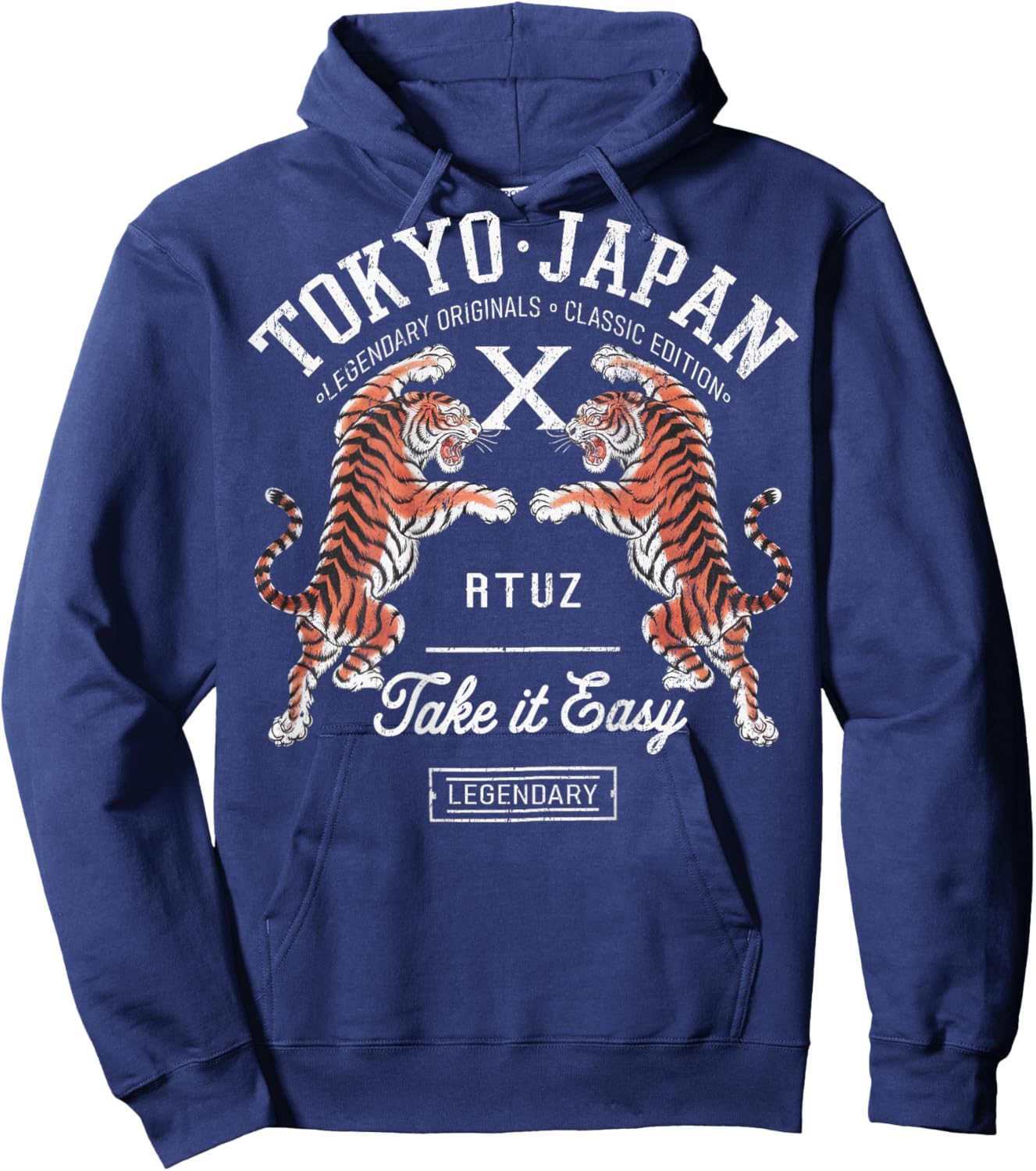 Hip Hop Urban Vintage Retro Y2K Backprint Streetwear Tiger Hoodie - Hoodie | Navy