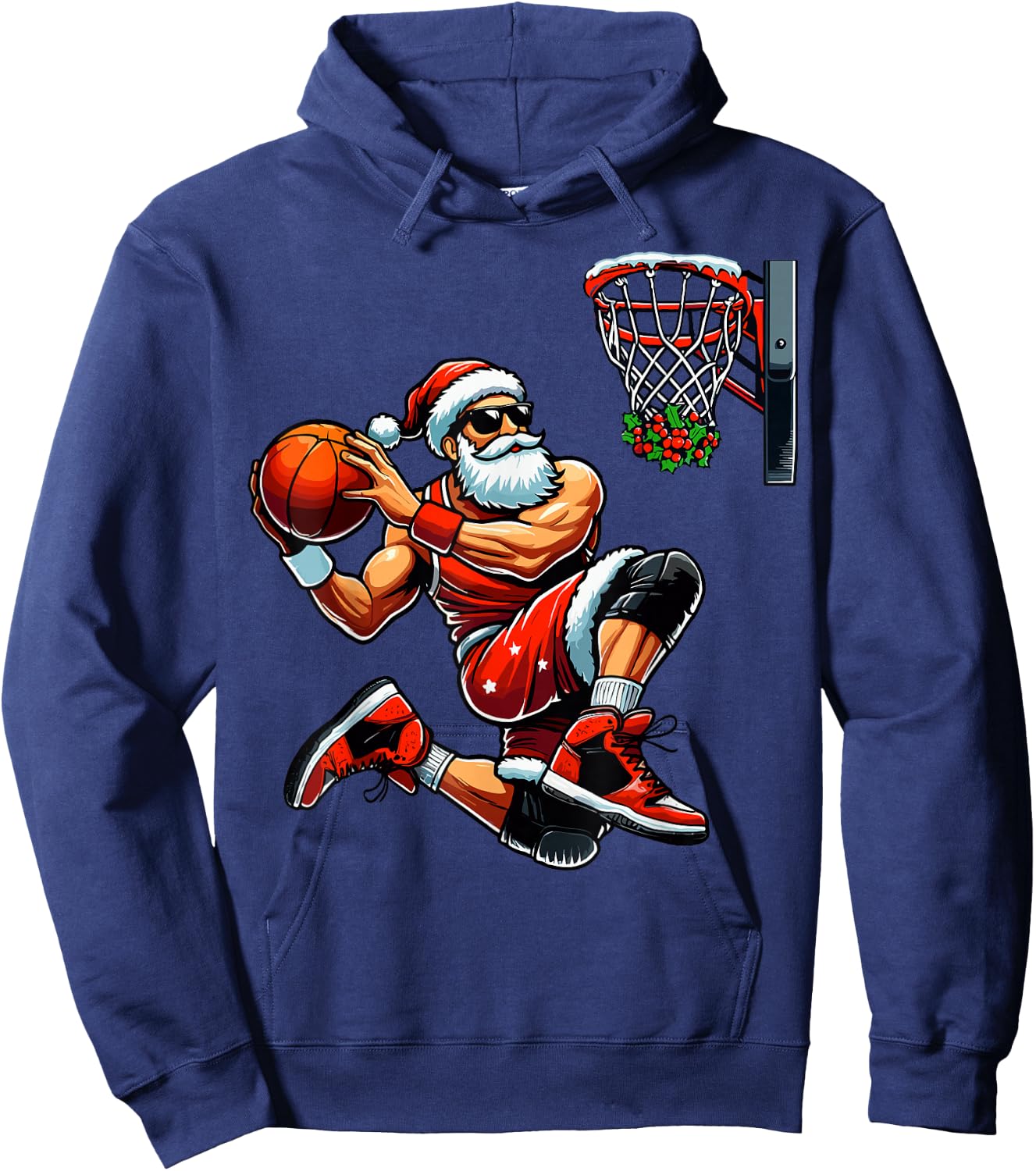 Santa Basketball Player Dunking Xmas Christmas Basketball Hoodie - Hoodie | Navy