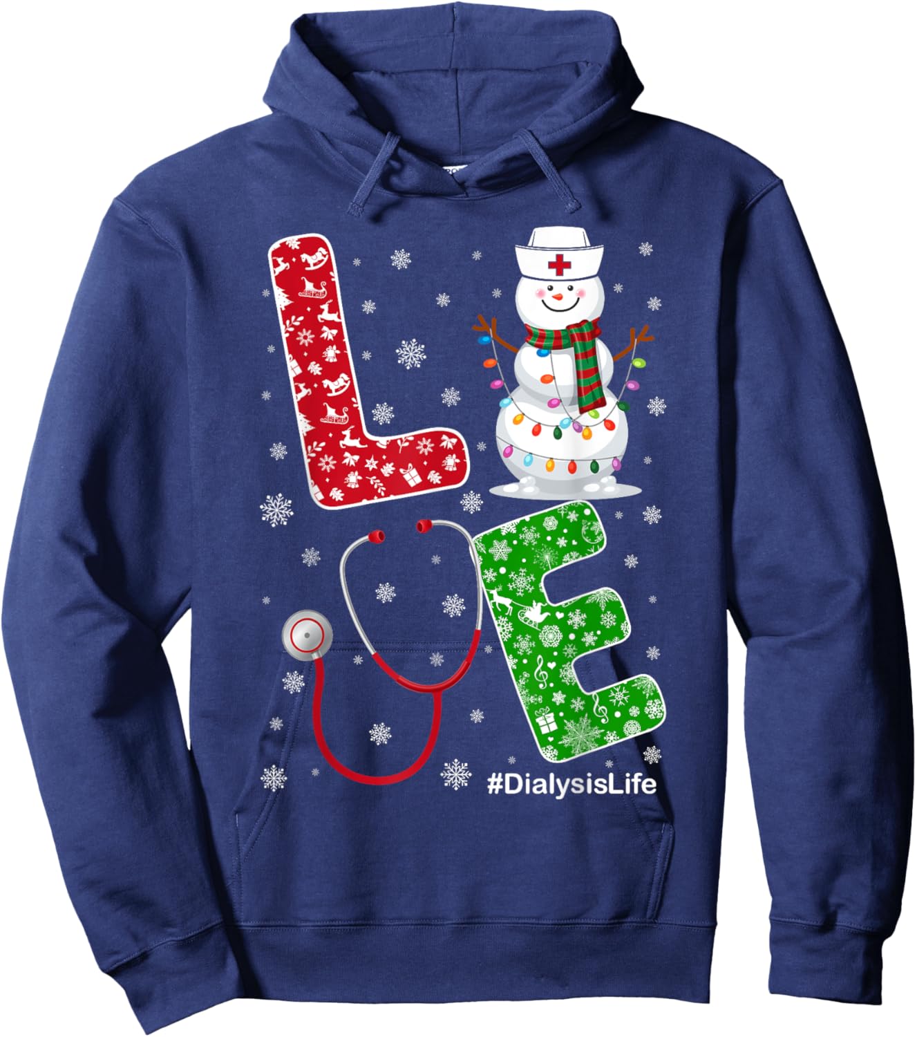 Dialysis-Life Nurse Funny Nursing Christmas Snow Love Nurse Hoodie - Hoodie | Navy