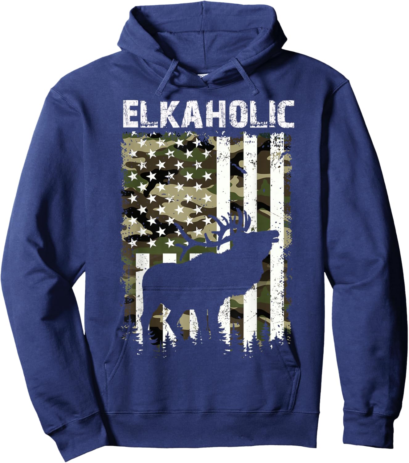Elk Hunting Elkaholic Hunters Funny US Flag Hunting Lovers Hoodie - Hoodie | Navy