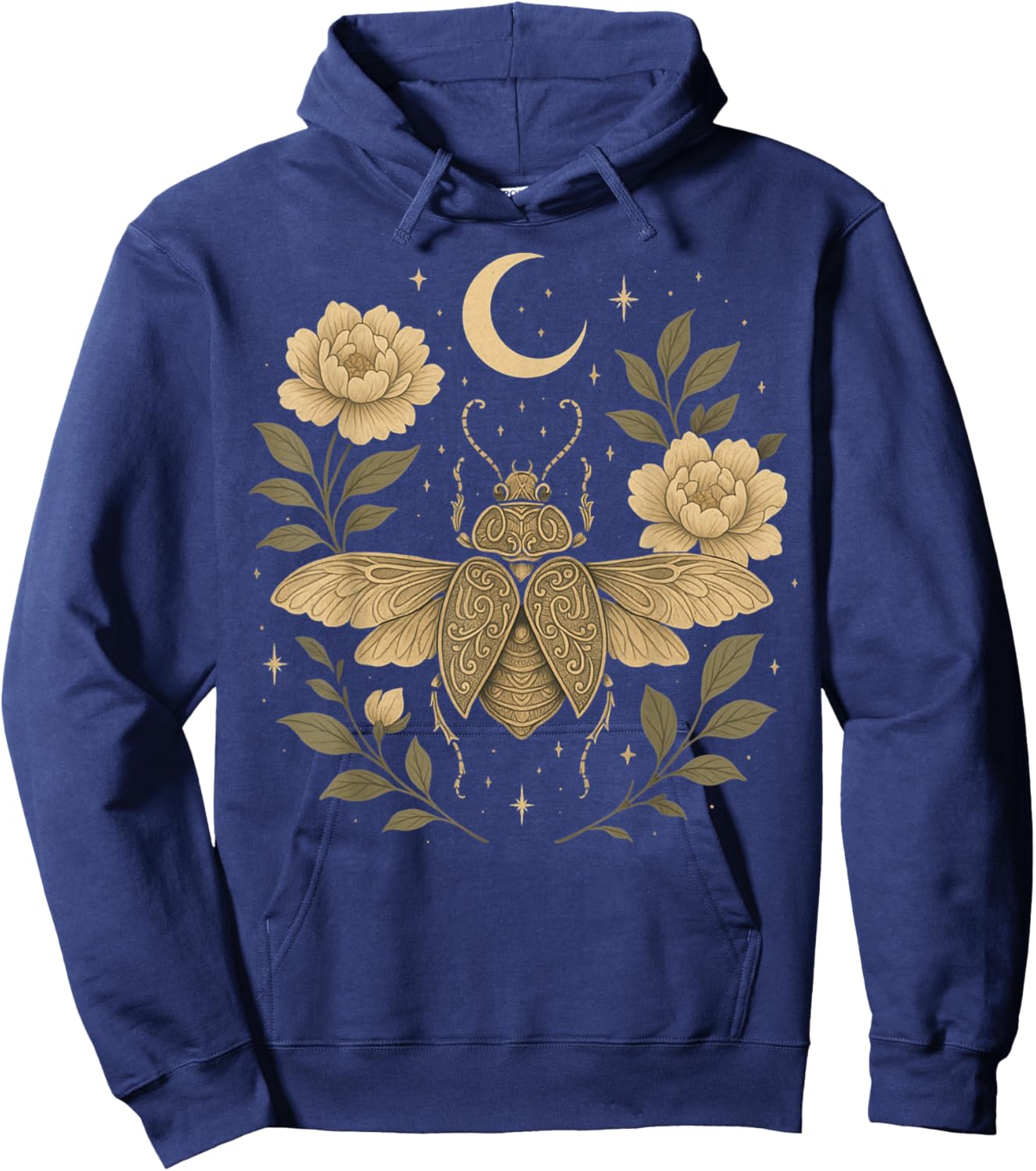 Celestial Beetle Bloom Mystical Insect Moon Garden boho Hoodie - Hoodie | Navy